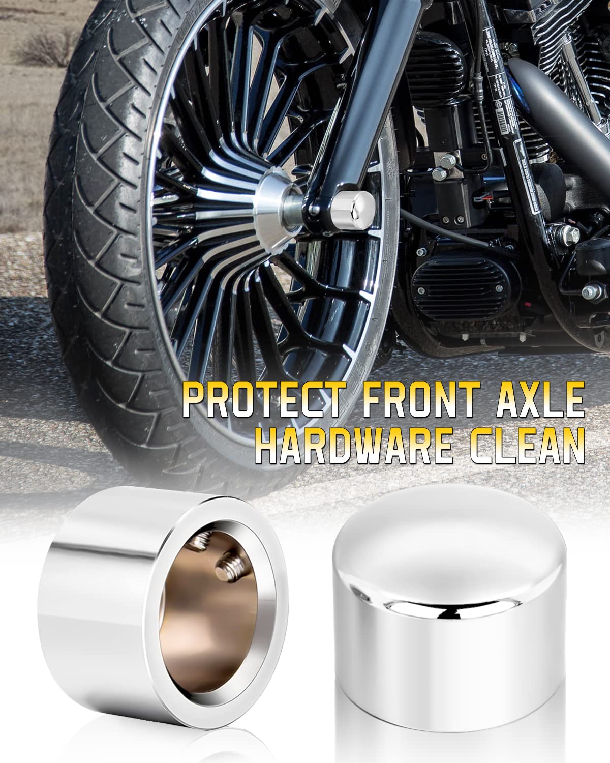 Anonemoto Chrome Front Axle Nut Covers, Front Axle Caps Compatible With Harley Davidson 2002-2024 Vrsc Softail Dyna Super Glide Sportster Xl 883 1200 Road King Electra Glide Street Glide Xg