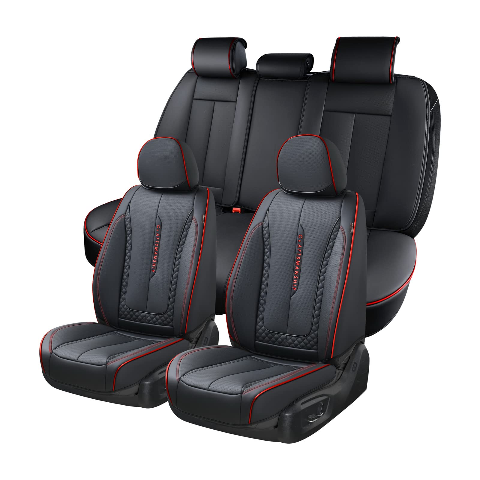 Coverado Car Seat Cover Full Set, Red Seat Covers Front Seats Back Seat Covers, Nappa Leather Waterproof, Car Seat Cushion, Car