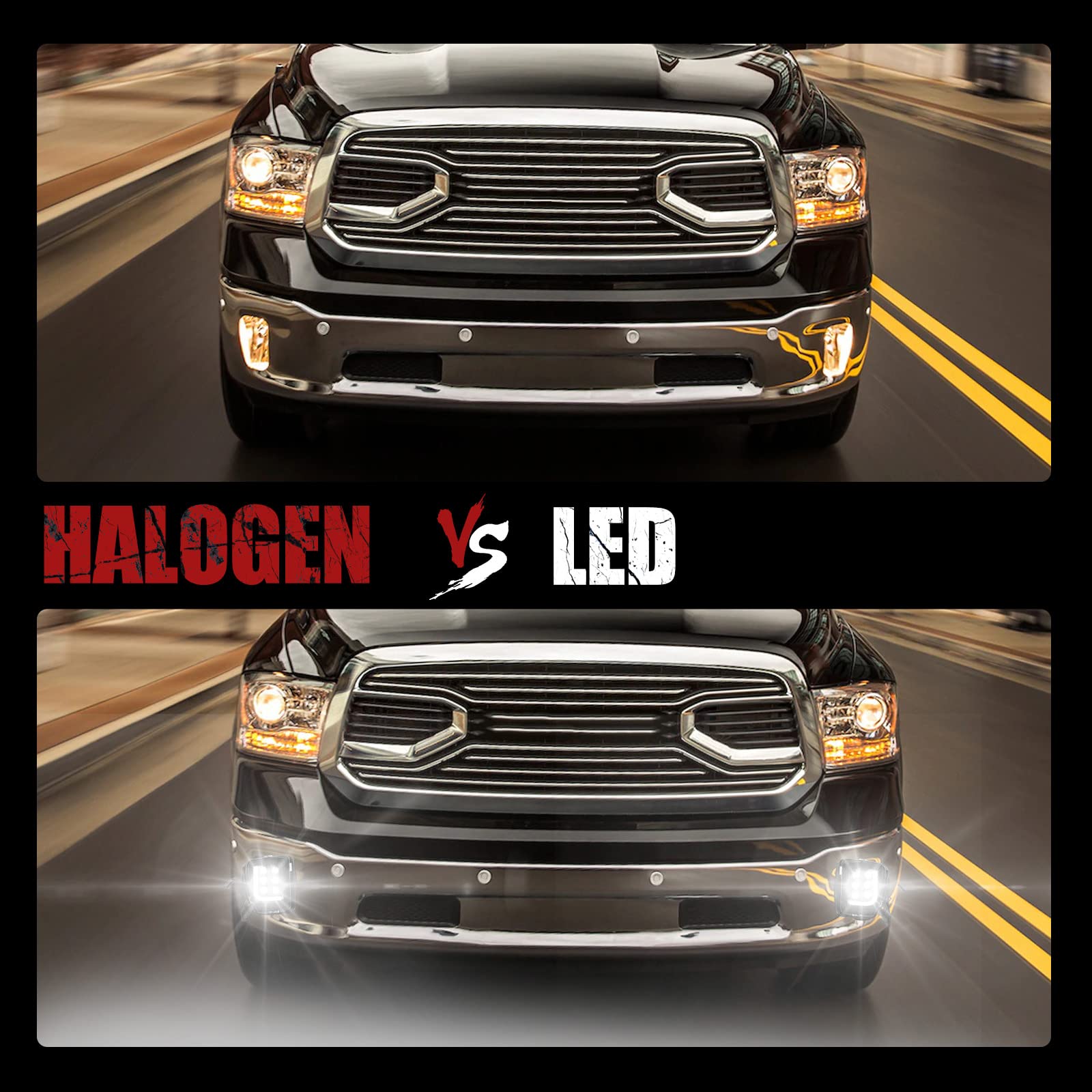 Bunker Indust Dodge Ram Led Fog Light With Daytime Running Light Set,Pair Spot Flood Bumper Driving Fog Lamp L-Type Drl Assembly