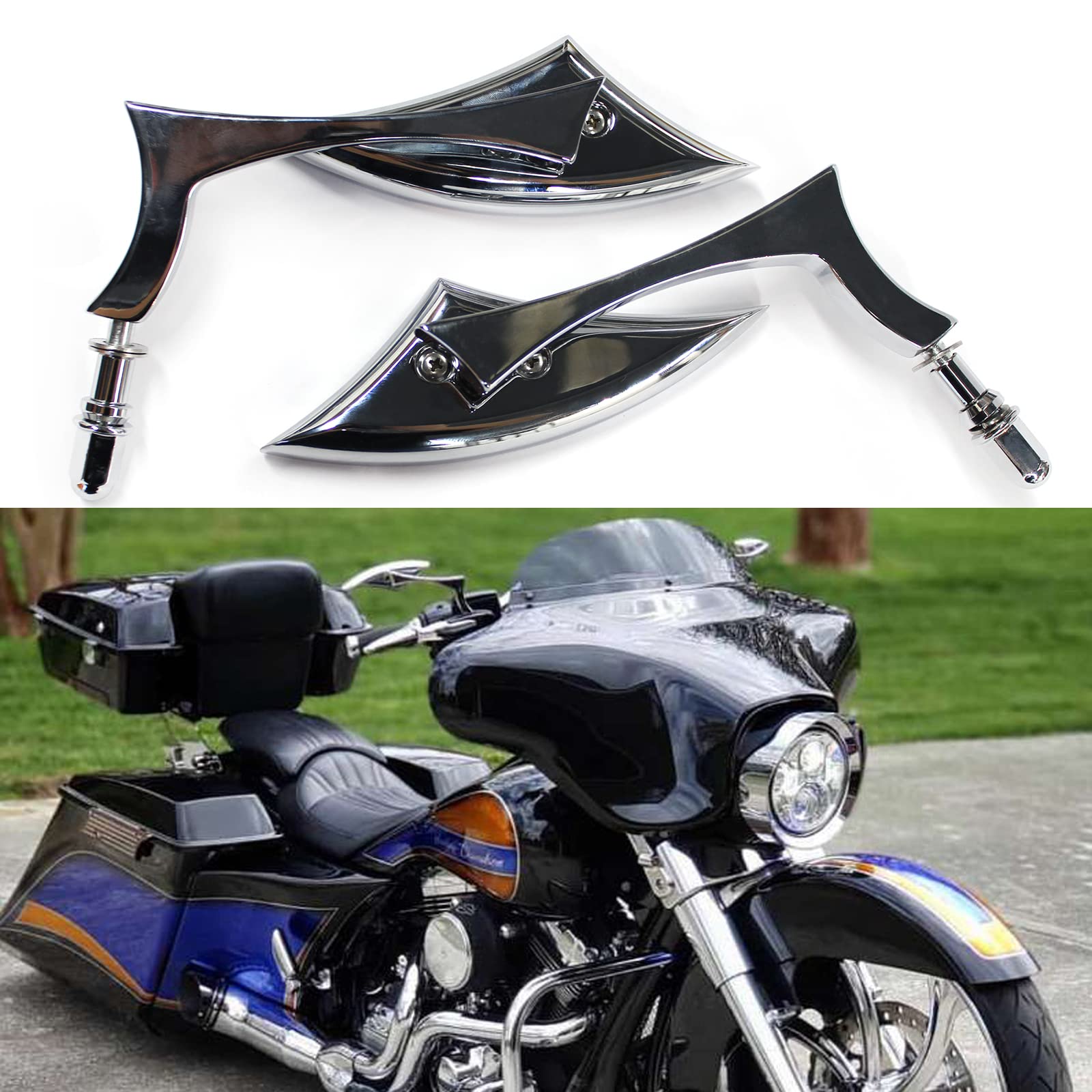 Pair Motorcycle Chrome Side Mirrors For Sportster Xl 883 1200 Road King V-Rod Street Glide Electra Glide Dyna Softail 1982-2018