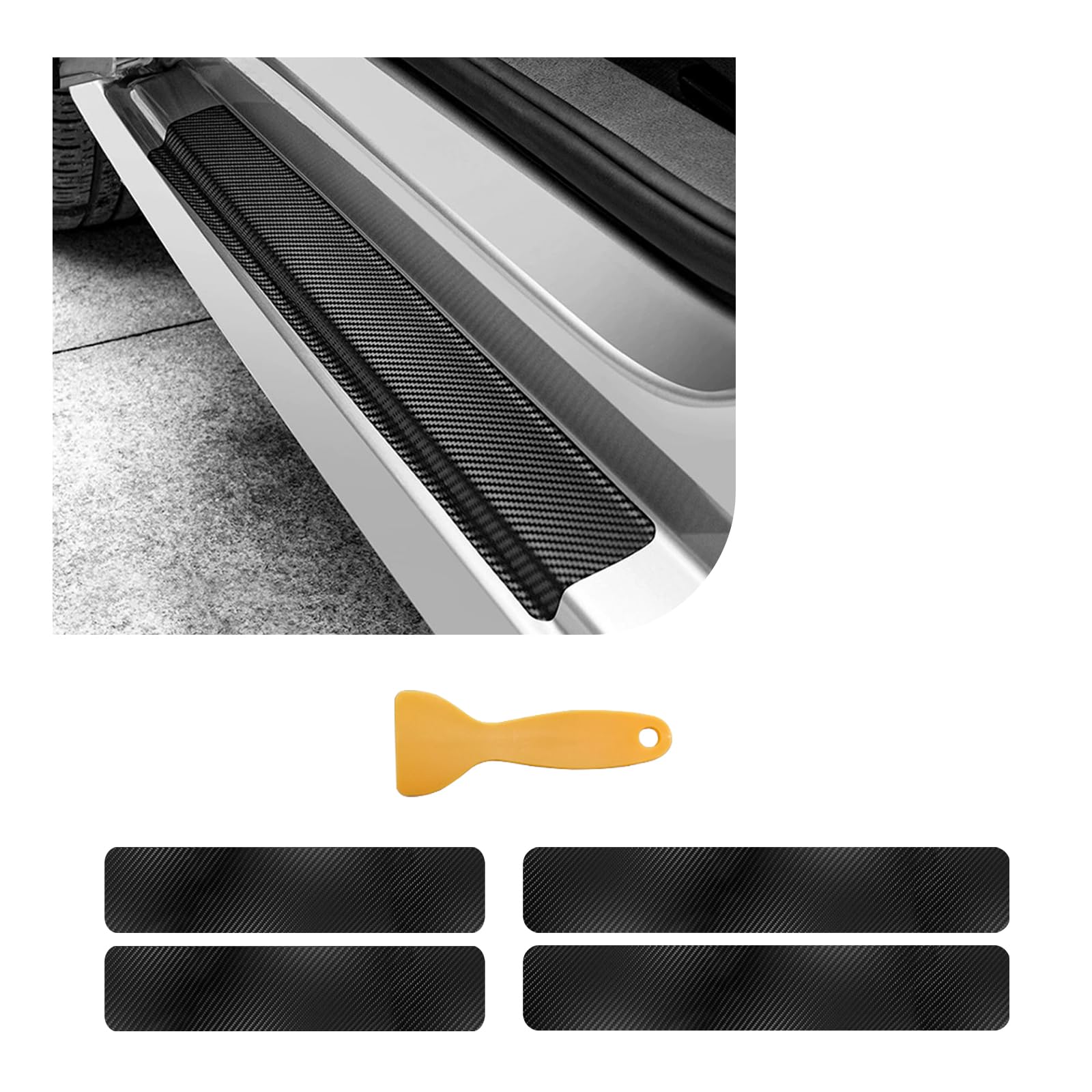 Dickno 4 PCS Car Door Sill Protector, 4D Carbon Fiber Auto Door Entry Edge Guard Protection Trim, Anti-Scratch Threshold Cover S