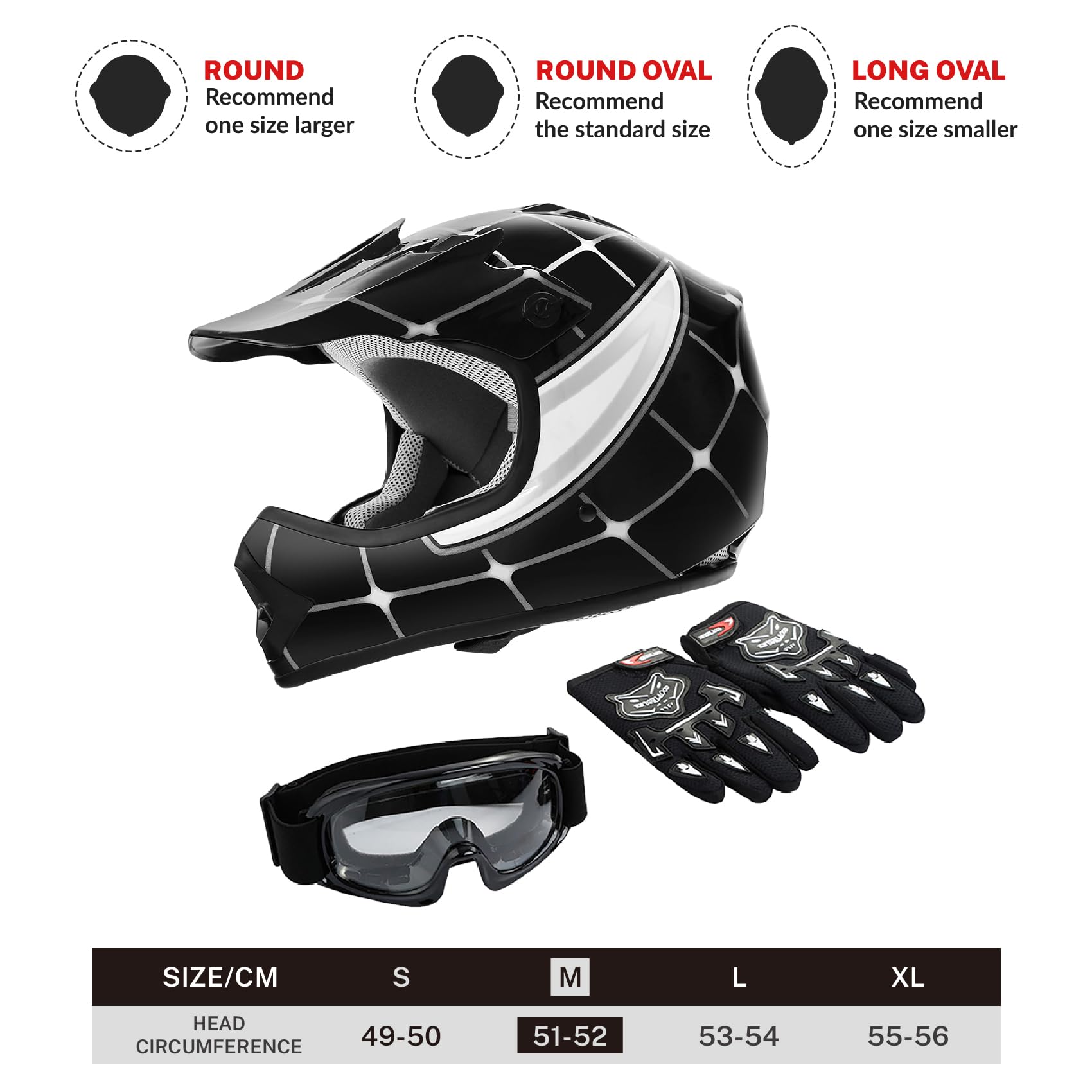 Tct-Motorparts Dot Youth Kids Motocross Atv Helmets Offroad Street Dirt Bike Go-Kart Bmx Mx Full Face Helmet Black Spider Medium