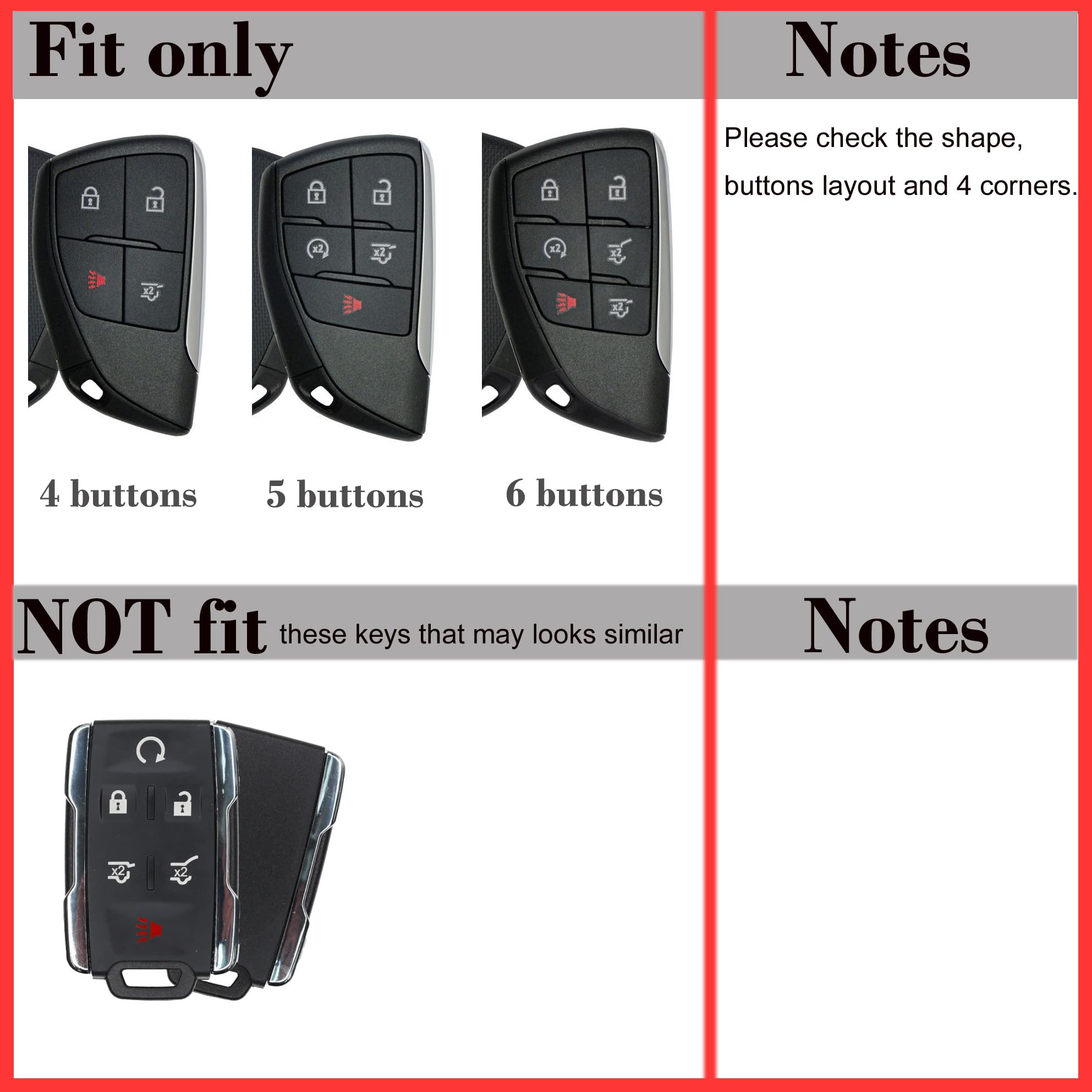 Carbon Silicone 6 buttons Key Fob Cover Case Protector for Chevrolet Suburban Tahoe Traverse Colorado Equinox RS and GMC Acadia