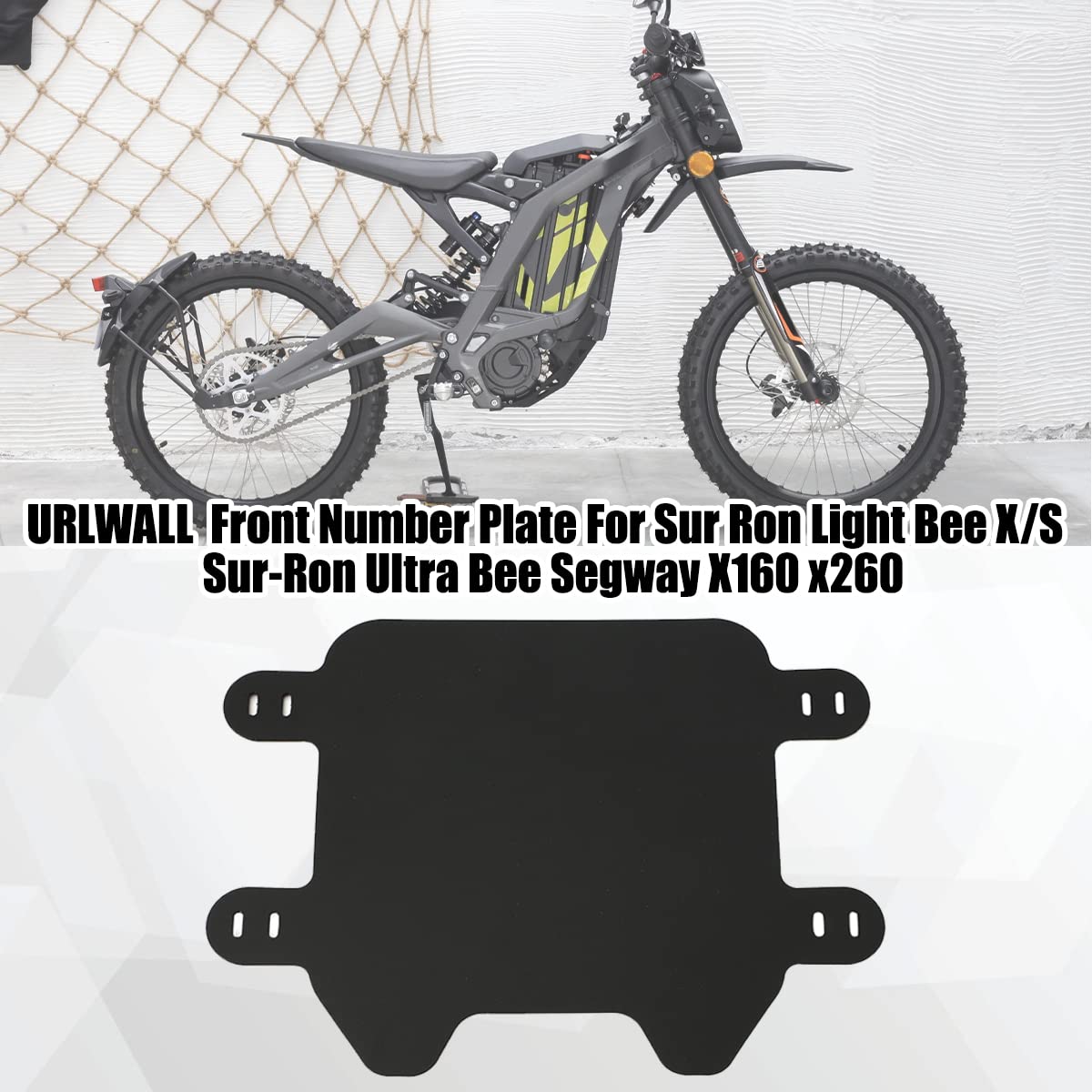 Urlwall Front Number Plate, Motorcycle Plate Replacement Parts For Sur Ron Light Bee X/S Sur Ron Ultra Bee Segway X160 X260 Talaria, Premuin Abs W/Adjustable Mounting Straps Dirt Bike Plate