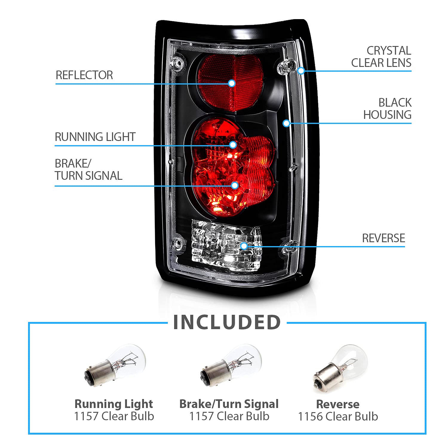 Amerilite Black Euro Tail Lights For 1986-1993 Mazda B2000 Seried Pick Up Truck - Passenger And Driver Side