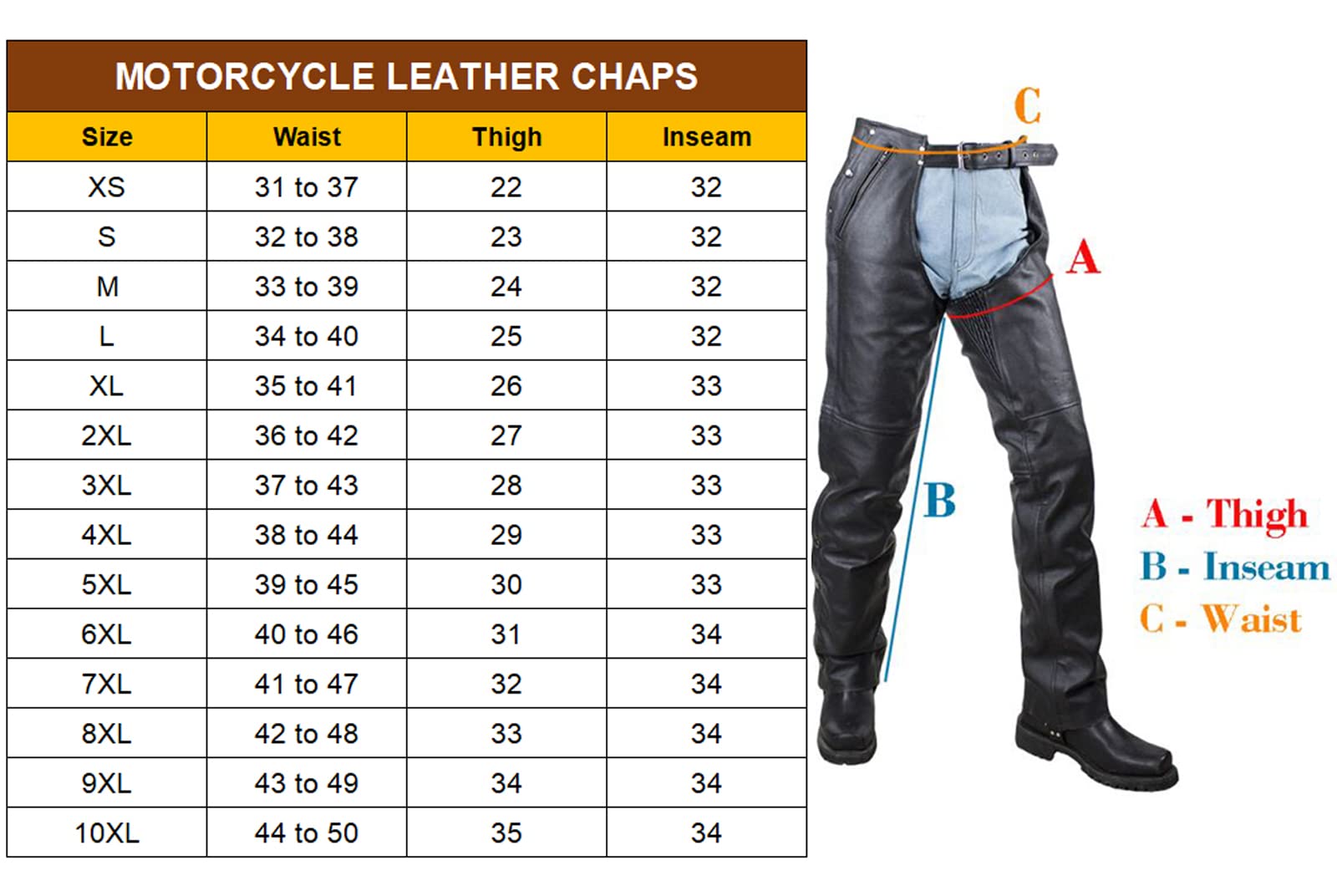 Dream Apparel Black Motorcycle Leather Chaps for Men Women Riding with Zip Out Liner, Cowboy Biker Chap Pants with Four Deep Pockets, S