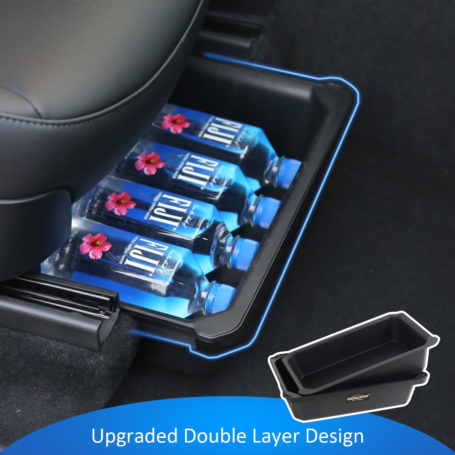 Geedar Under Seat Storage Box Organizer For Tesla Model Y (1 Pack), Upgraded Abs + Tpe Double Layer Hidden Storage Box, Washable