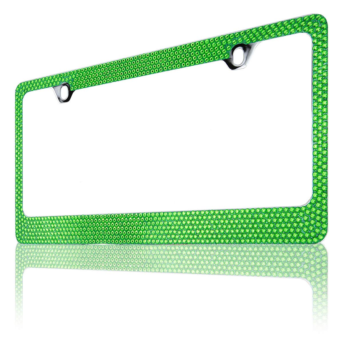 Blvd-Lpf Obey Your Luxury Popular Bling 7 Row Crystal Metal Chrome License Plate Frame With Screw Caps (1, Green)