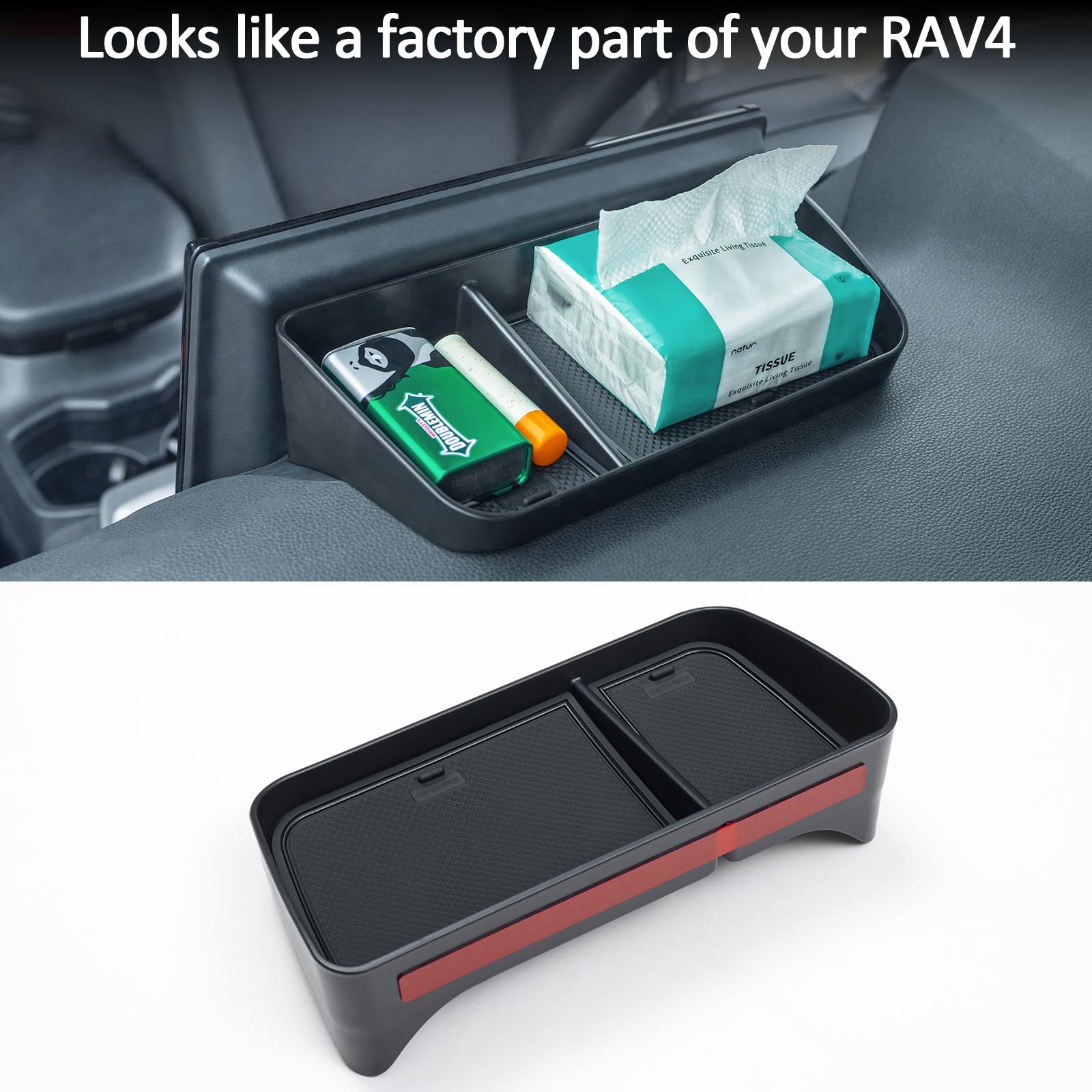 TOPINSTALL Rav4 Dashboard Tray - Console Storage Organizer for 2019-2024 Toyota Rav4, Solid Plastic, Sunglasses & Tissue Holder