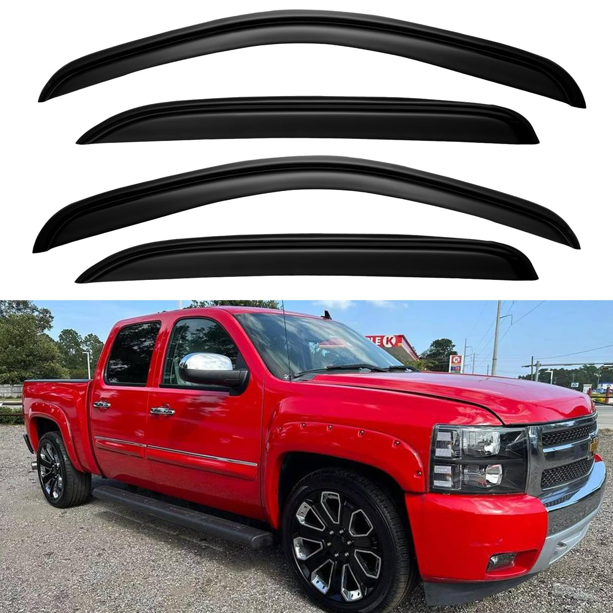 Window Visors Rain Guards for 2007-2013 Chevy Silverado/GMC Sierra 1500/Avalanche Crew Cab, Window Vent Wind Deflectors Visors S