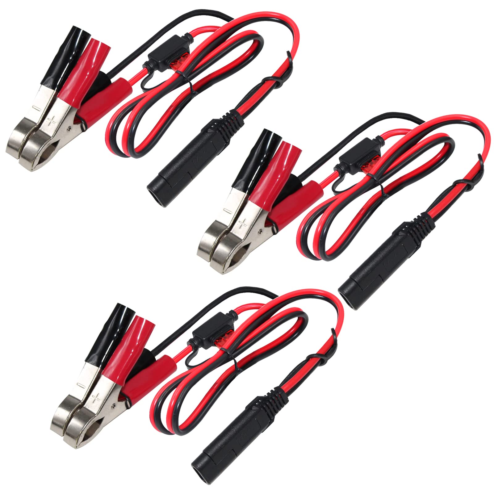 (3Pack)1.5Ft 12V Battery Alligator Clip To Sae 2Pin Quick Disconnect Cable Sae To Battery Clamp Cable 7.5A Fuse