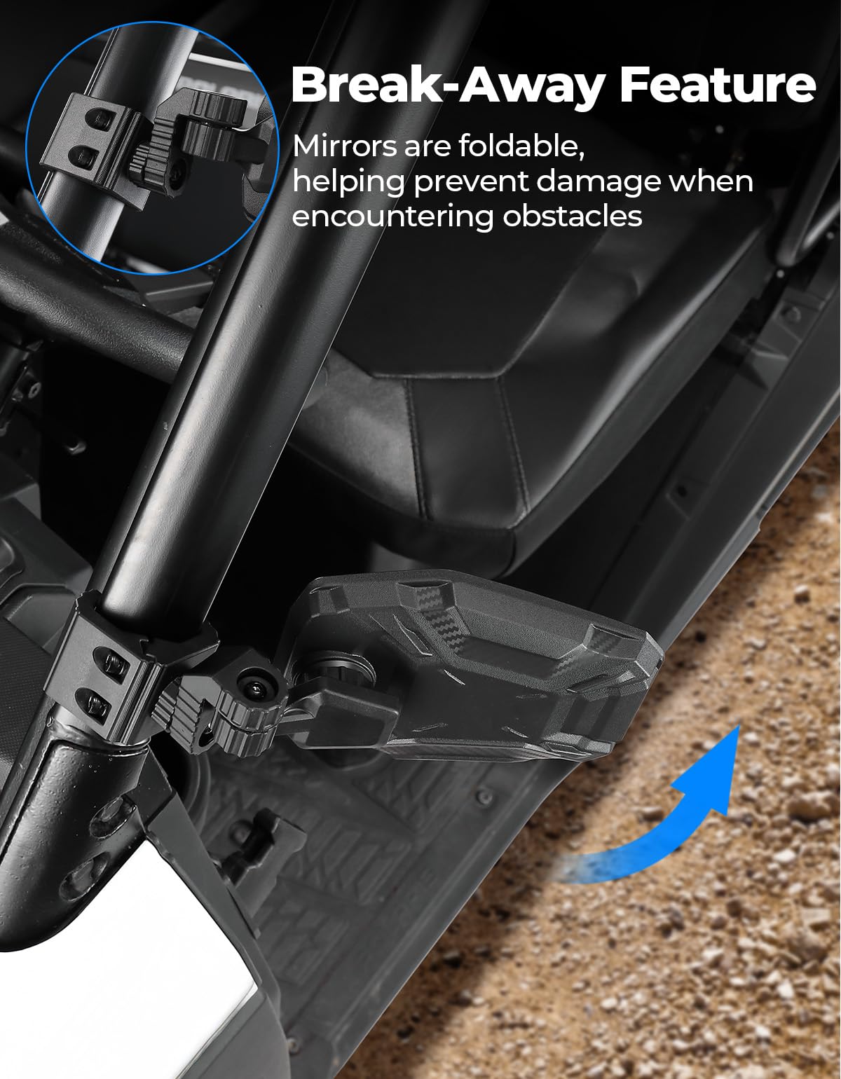 Kemimoto Utv Side Mirrors, Utv Rearview Mirrors Compatible With Pro-Fit Polaris Ranger General Can-Am Defender Maverick Trail, 3