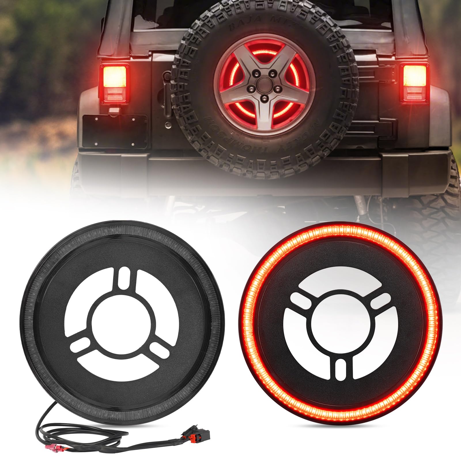 Bordan Spare Tire Third Brake Light For Wrangler Jk Jku Plug & Play, 3Rd Brake Light Led Ring Wheel Light Compatible With Jeep W