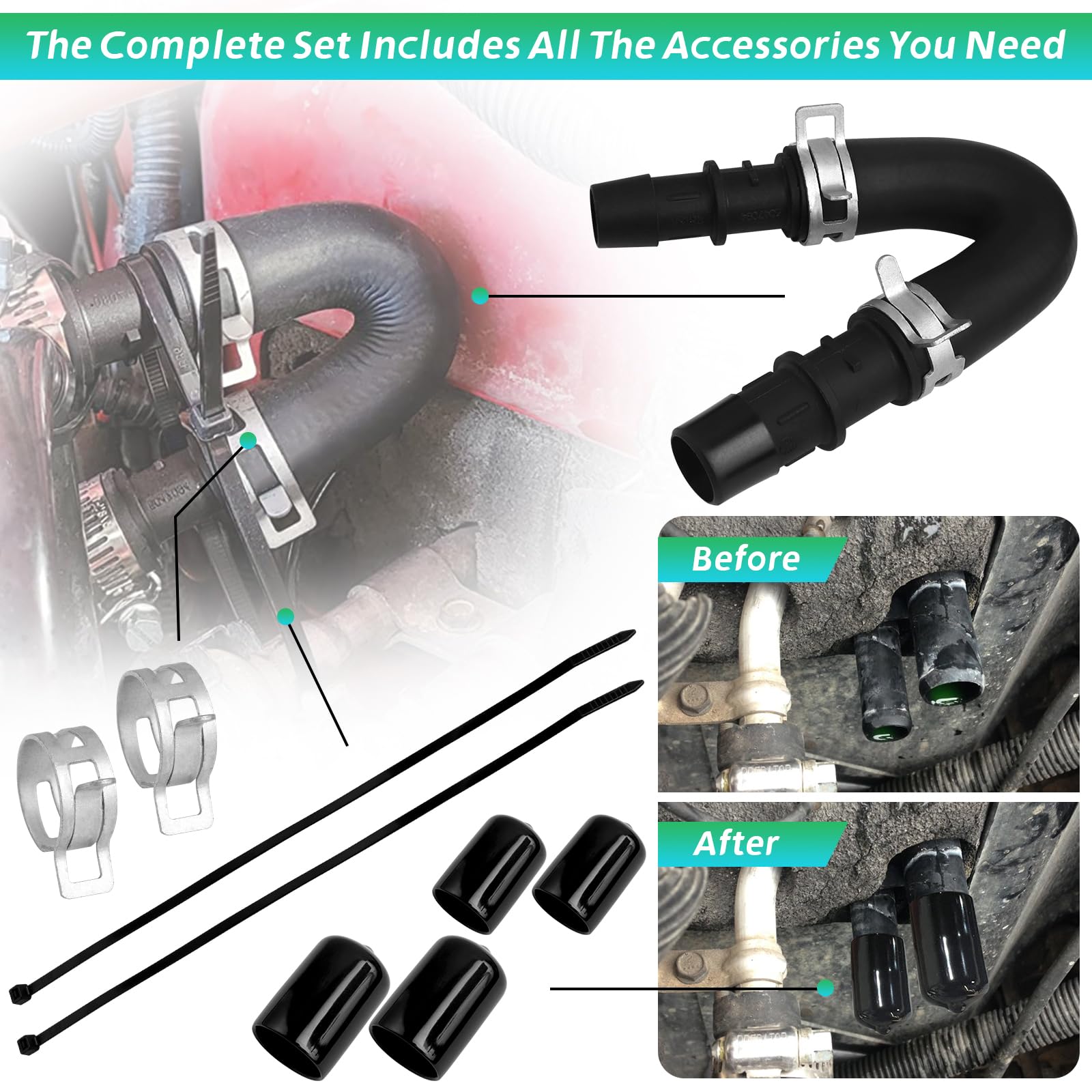 Engine Heater Core Bypass Kit With 5/8' 3/4' Hose,Compatible With Gm Chevy Silverados Tahoes Yukons Honda Civic Ford Jeep,Replacement For 626-001,Universal Fit Most Common Leaking Failed Heater Core