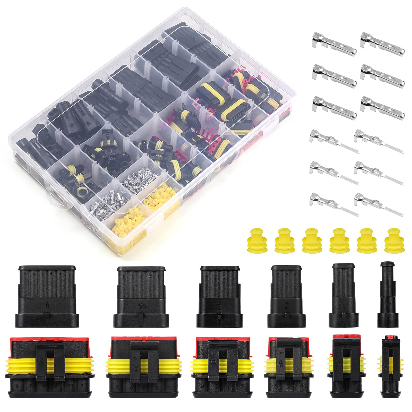 Twippo 708Pcs Waterproof Automotive Electrical Connector Terminals Automotive Electrical Wire Connector Plug Kit 1/2/3/4/5/6 Pin