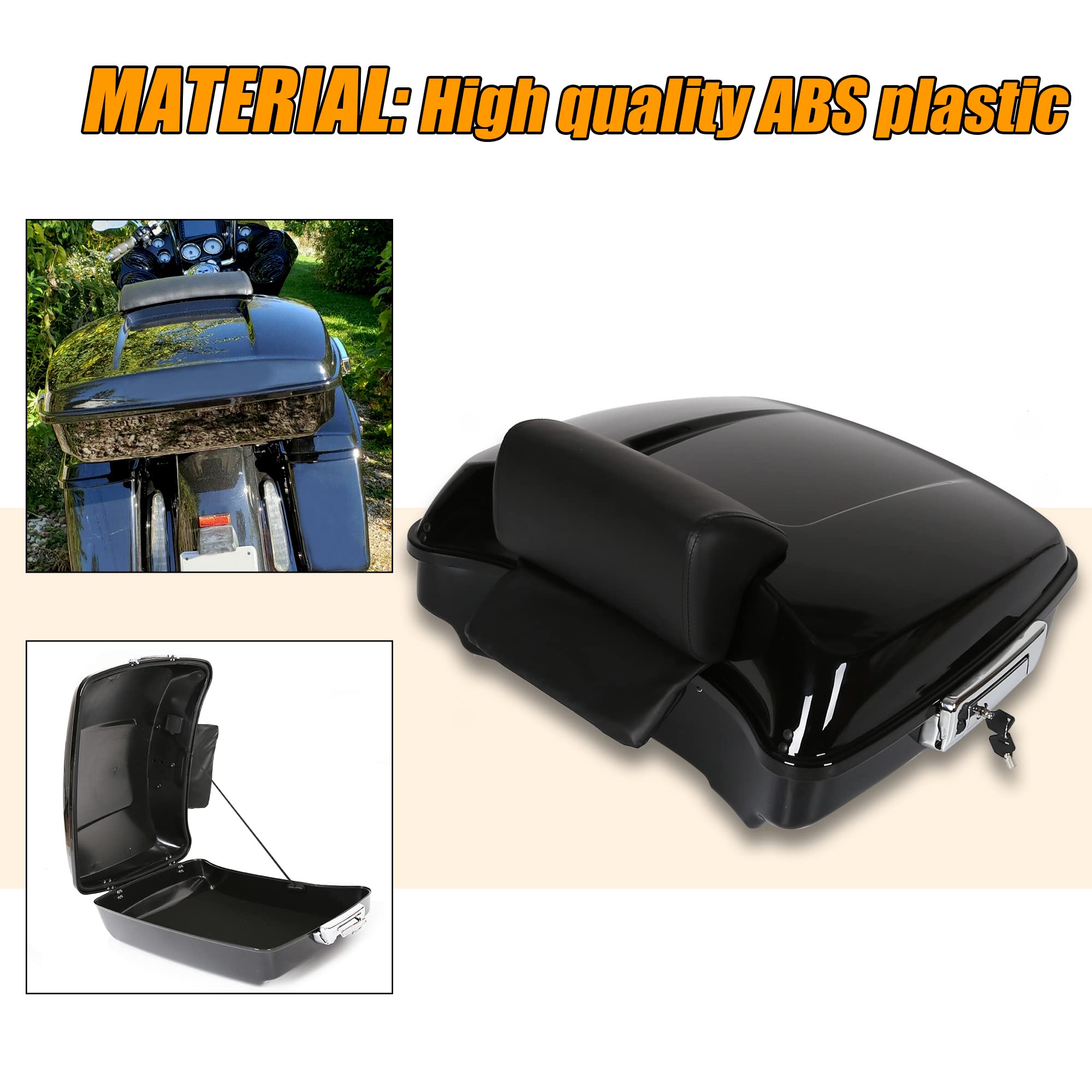 Ecotric 5.5 Razor Tour Pack Trunk Luggage W/Backrest Compatible With 2014-2024 Harley Davidson Touring Models Trunk Tail Box