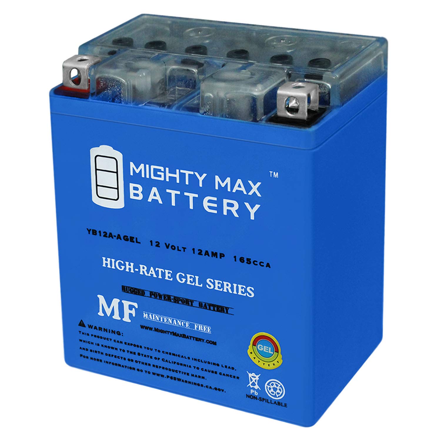 Mighty Max Battery Yb12A-Agel -12 Volt 12 Ah, 165 Cca, Gel Type, Rechargeable Maintenance Free Sla Agm Motorcycle Battery