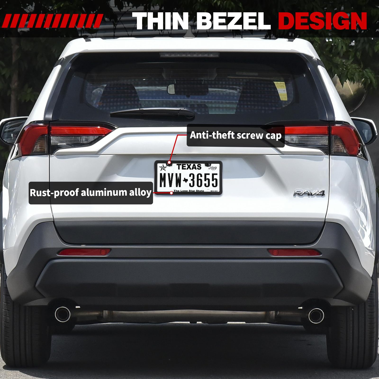 2 Pcs Matte Black License Plate Frames With 2 Holes, Thick-Coated Rust-Proof Aluminum Metal Holder, Includes Screw Caps, Univers