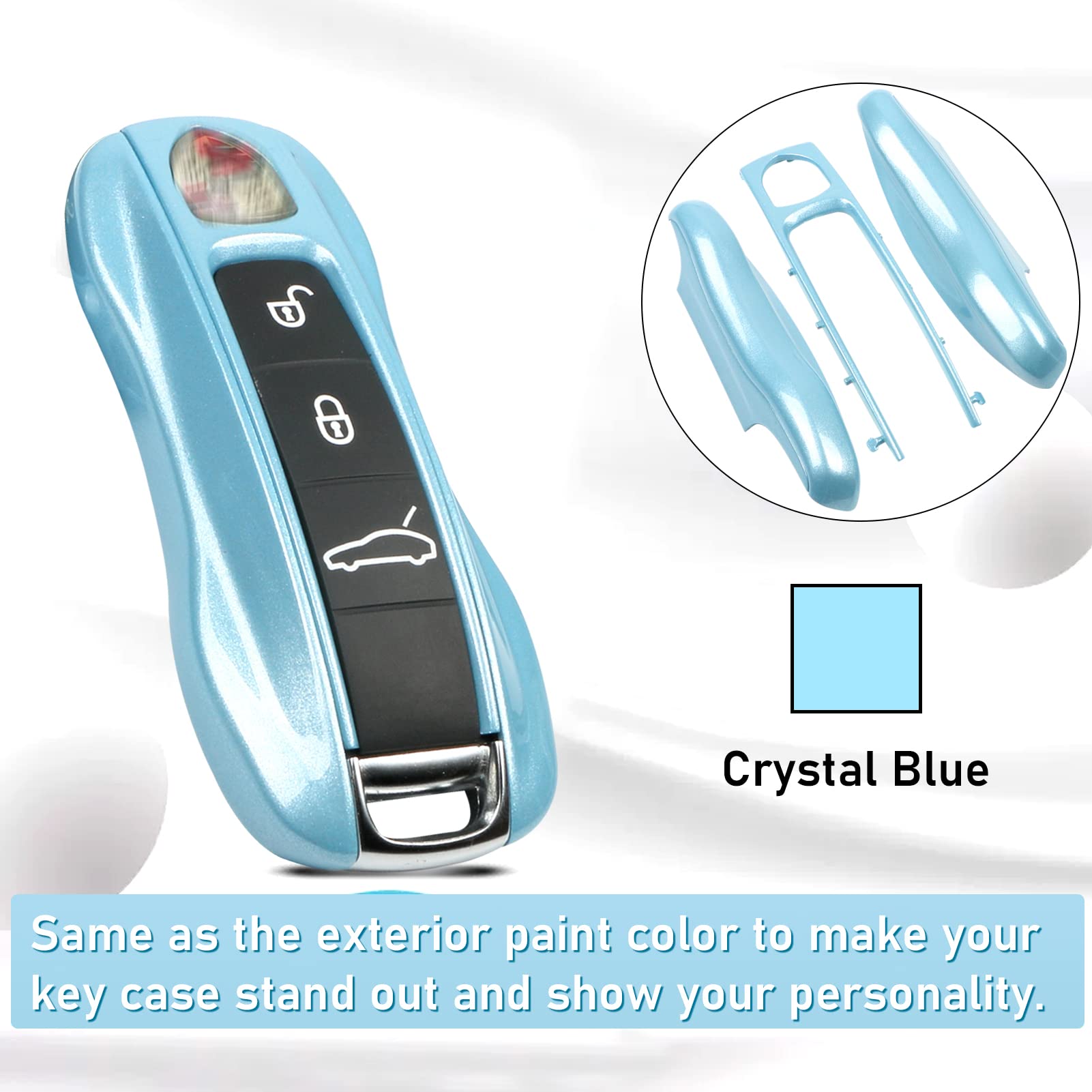 Jaronx Compatible With Porsche Key Fob Cover, Compatible With Porsche Cayenne Panamera Key Fob Cover 2018-2024, Compatible With Porsche Carrera Taycan Key Accessories 2020-2024 (Crystal Blue-New)