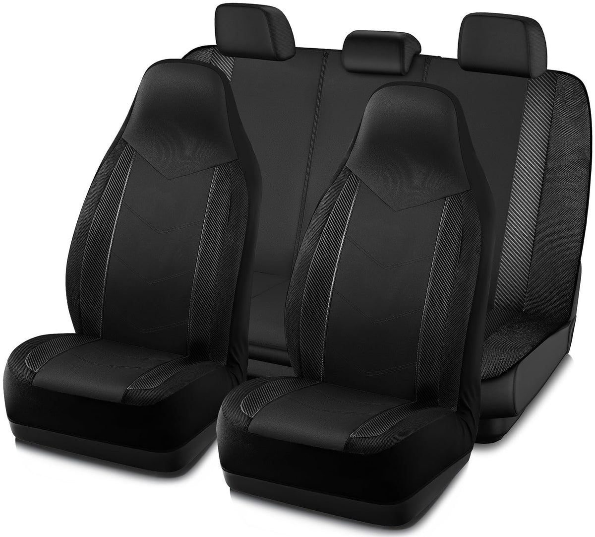 Pic Auto Car Seat Covers, High Back Full Set Automotive Seat Covers,Front And Rear Bench - Sports Carbon Fiber Mesh Design, Universal Fit Most Cars, Suvs, Trucks And Vans, Airbag Compatible (Black)