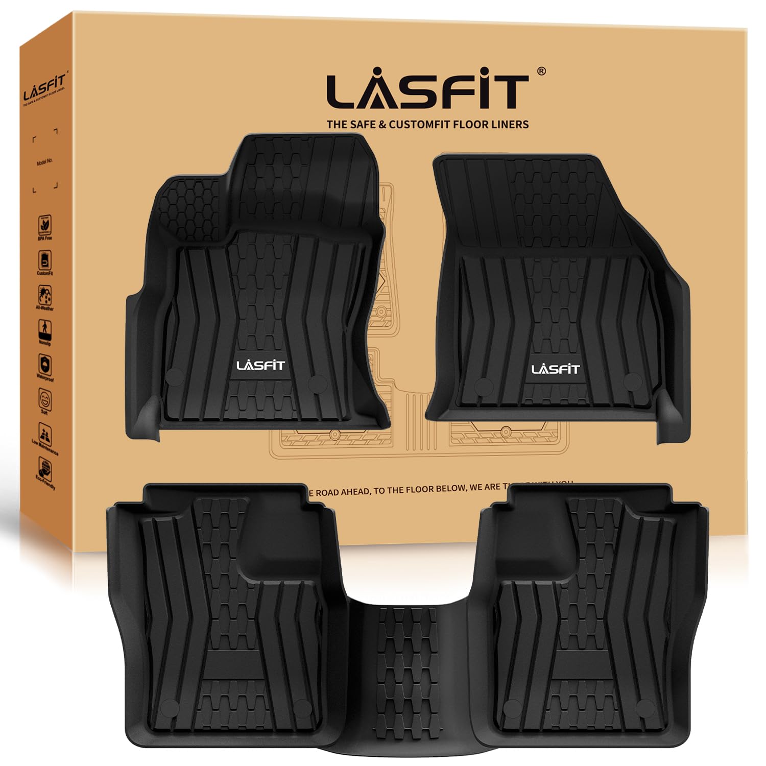 Lasfit Floor Mats Fit For Lincoln Continental 2017-2020 All Weather Custom Fit Floot Liners Tpe Car Mats 1St & 2Nd Rows, Black