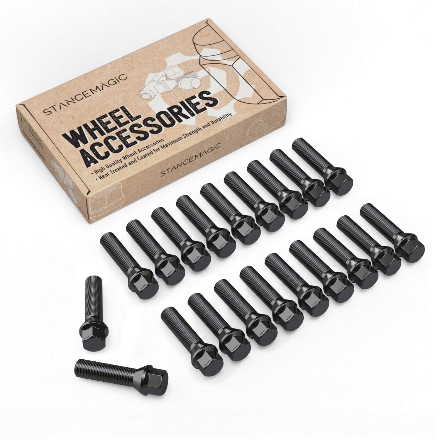 20Pcs Extended Black Lug Bolts 14X1.25 (48Mm Shank Length - Not Oem Length, Cone Seat) Compatible With Bmw 228I 320I 328I 335I 428I 435I 528I 535I 535D 550I F10 F30 640I M3 M4 M5 M6 X3 X5