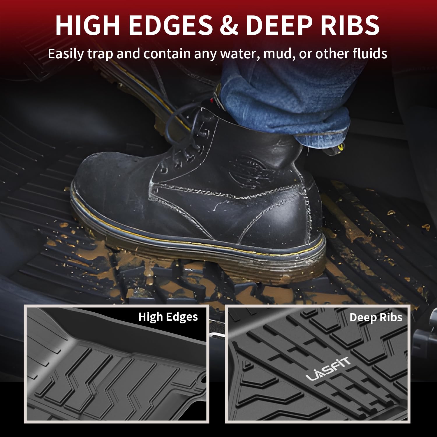 Lasfit Floor Mats For Ram 1500/2500/3500 Crew Cab 2013-2018 Front, For Ram 1500 Classic Crew Cab 2019-2024 All Weather Tpe Custo