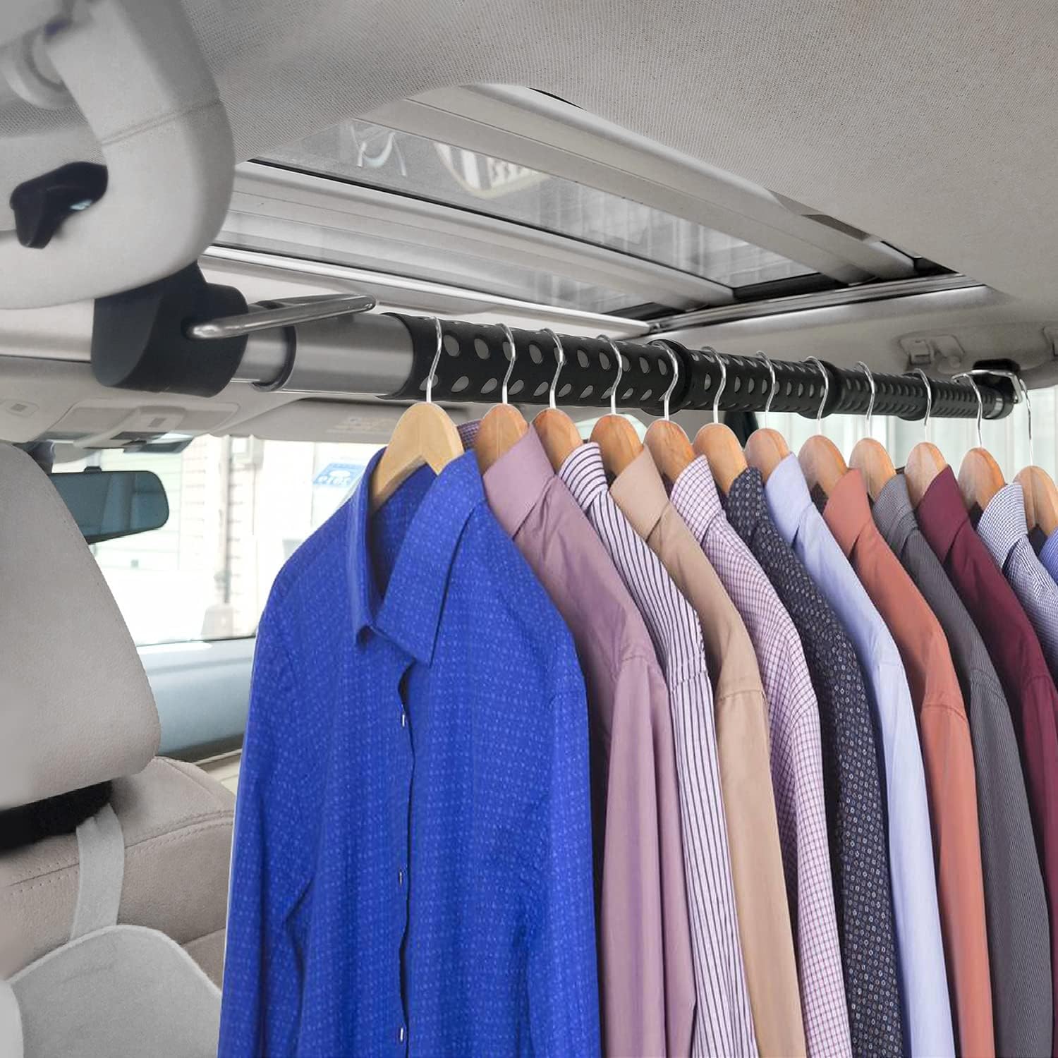 Beinhome Rubber Car Clothes Hanger Bar, Expandable Heavy Duty Car Clothes Rack- Adjustable 35 to 63 inches, Suitable for Sedans,
