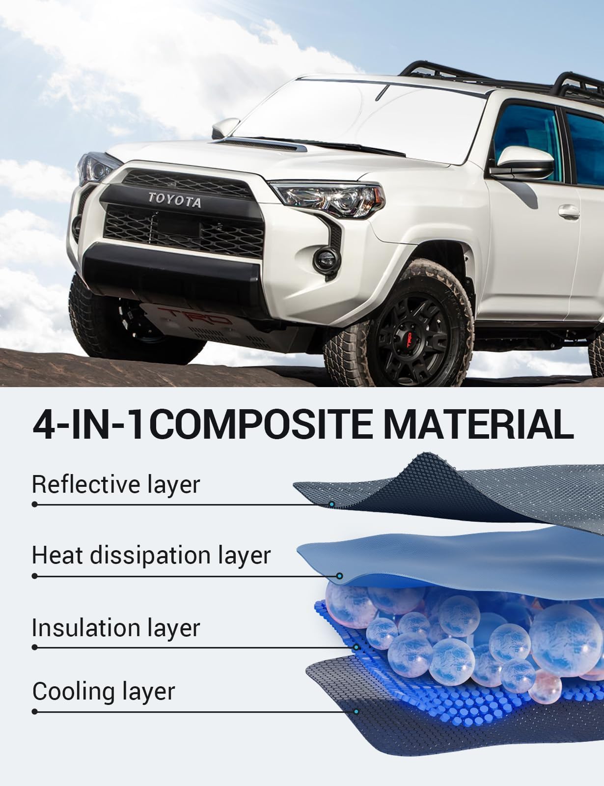 Proadsy 2025 Upgrade Windshield Sunshade Custom For 4Runner 2010-2023 2024 2025 Reflective Heat Sun Uv Protector Foldable Front