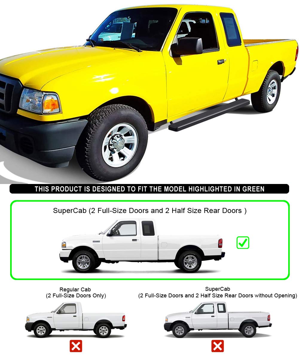 Aps Running Boards 5-Inch Matte Black Compatible With Ford Ranger Mazda B-Series 1999-2011 Super Cab 4-Door (Nerf Bars Side Step
