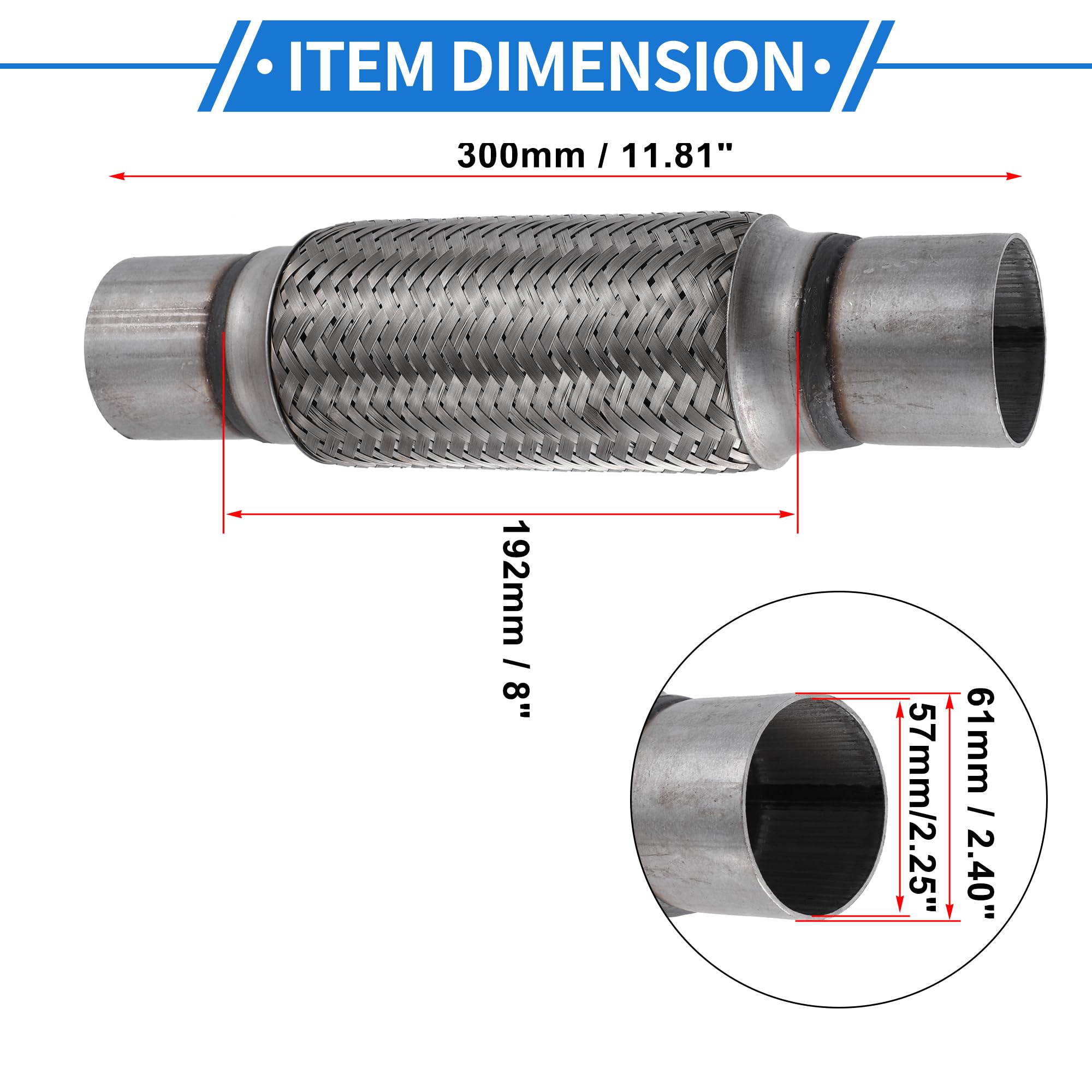 VekAuto Car Exhaust Flexible Pipe Tubing, 2.25''x8''x12'' Exhaust Joint with Welding Extension Pipe Universal for Car Durable St