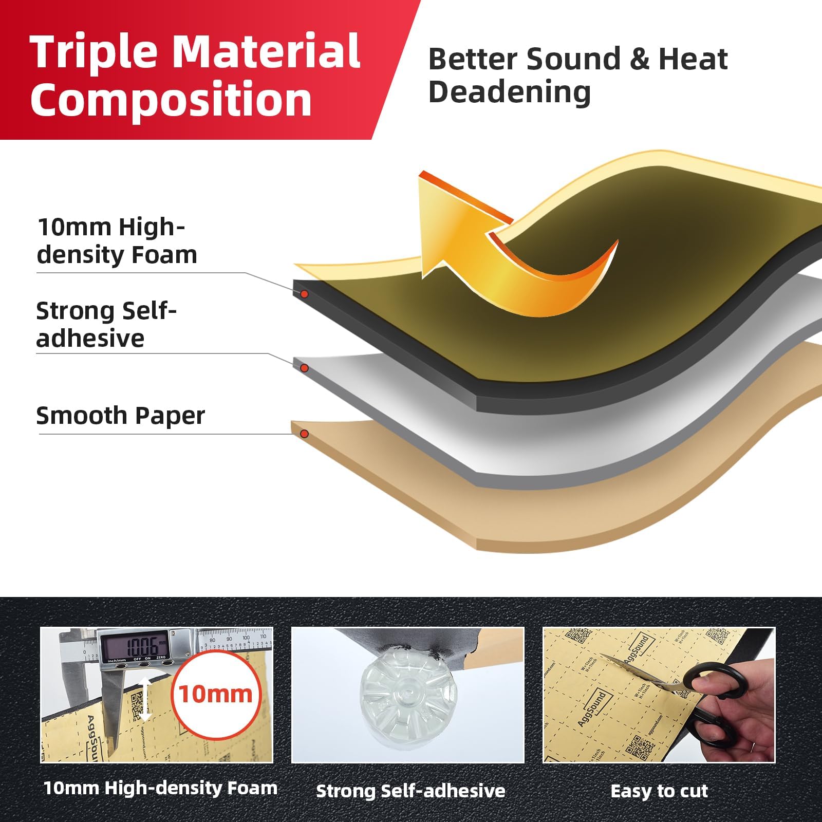 Aggsound 394Mil 6Sqft Thickened Sound Deadener For Cars - Auto Sound Deadening - Closed Cell Foam Noise Deadening Material - Hea