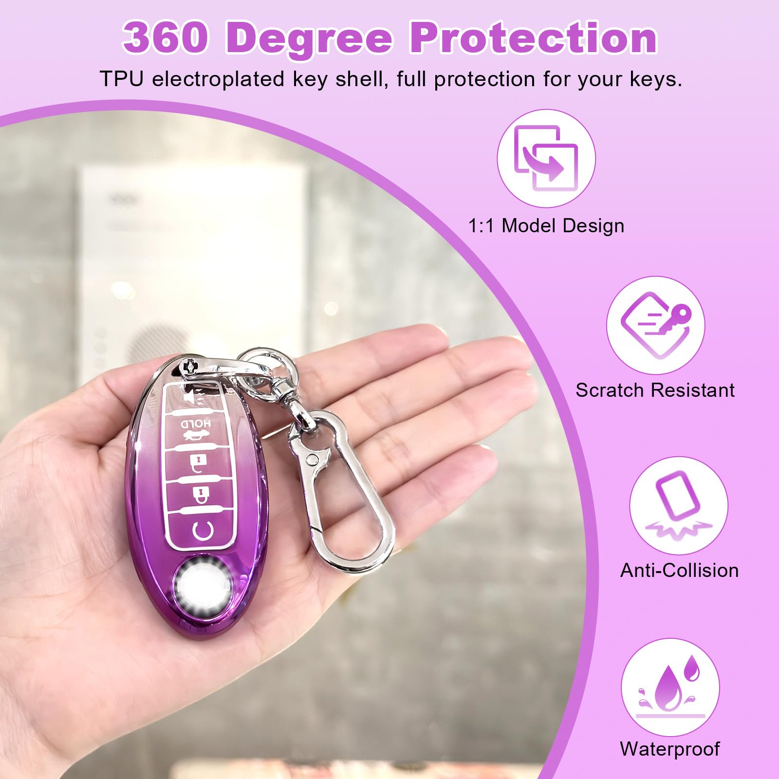 Pifoog Key Fob Cover For Nissan 5 Button Altima Sentra Rogue Murano Maxima Armada Pathfinder Versa Car Keys Case Shell Full Cove