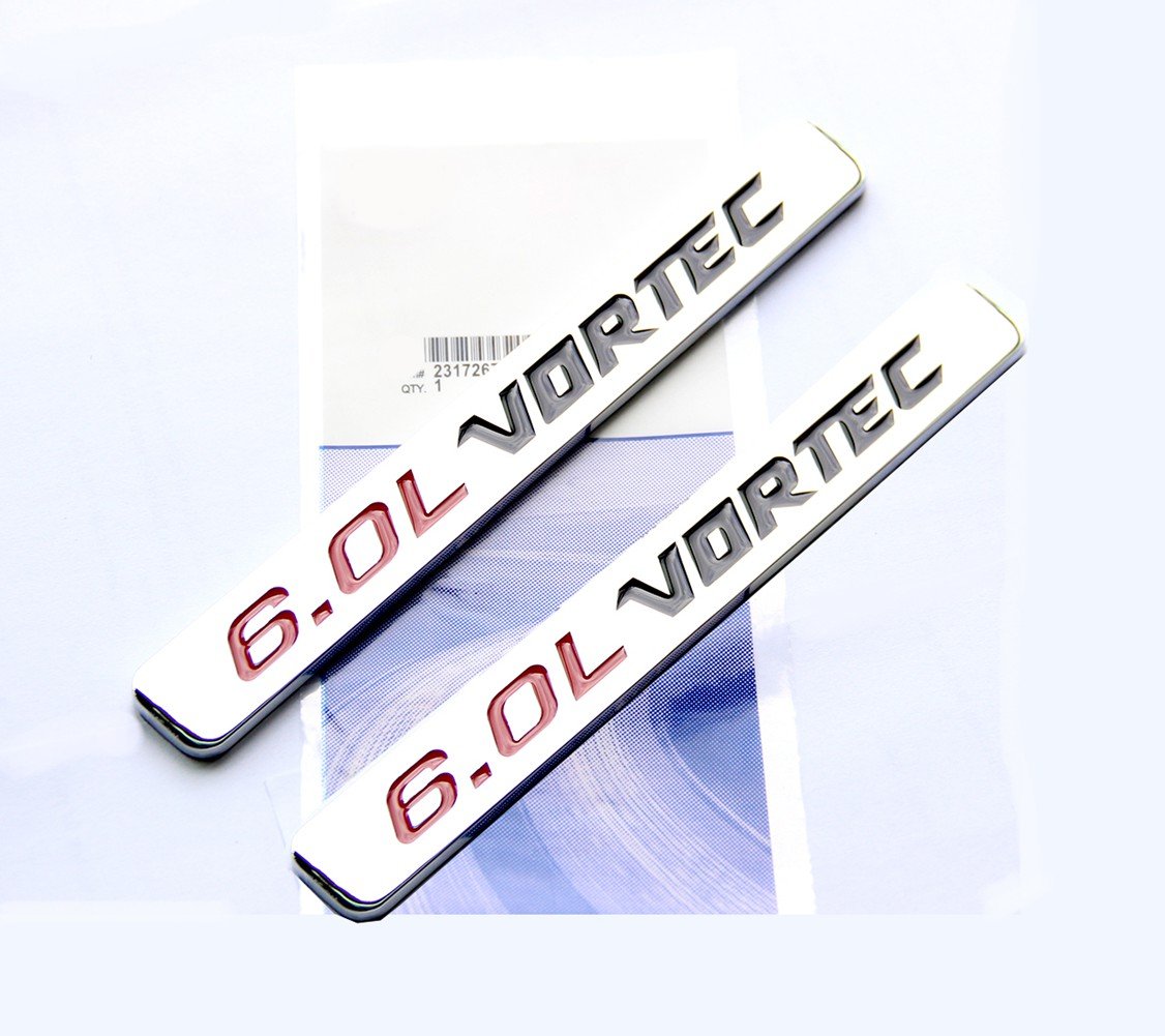 Yoaoo 2X Oem 6.0L Vortec Badges Emblems Alloy 3D For 1500 2500Hd 3500Hd Silverado Sierra Truck Chrome Black