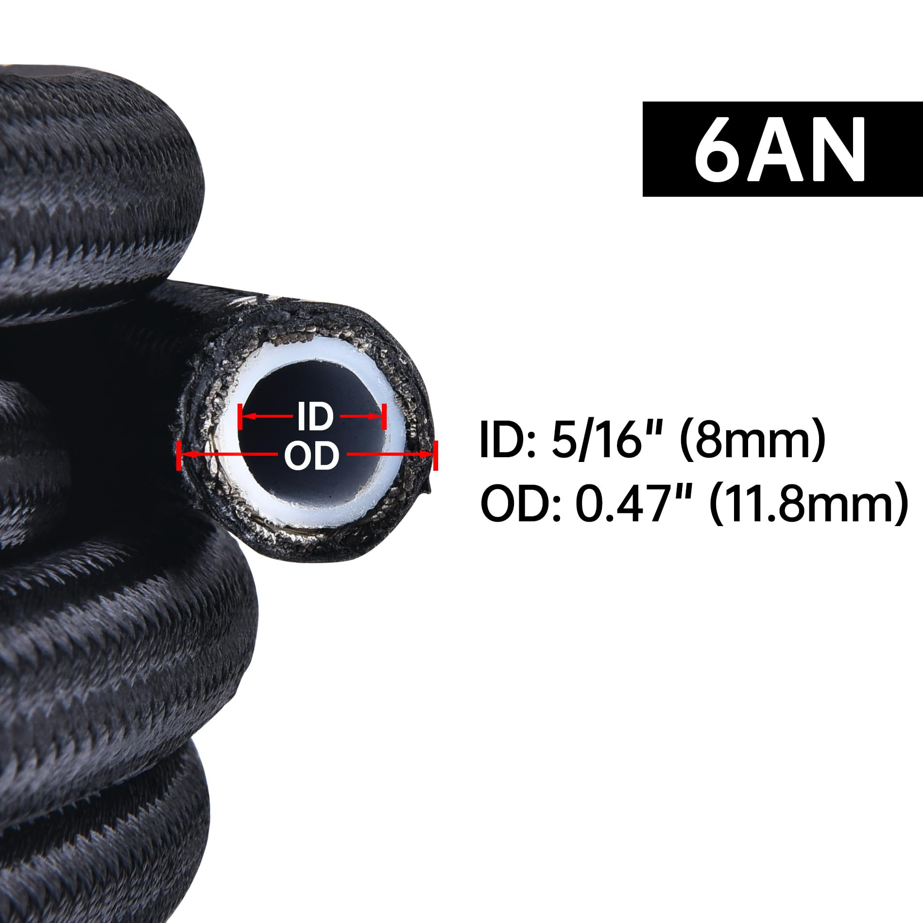 Evil Energy 6An Ptfe Fuel Line Kit,E85 Nylon Braided Fuel Hose 20Ft(5/16Inch Id)
