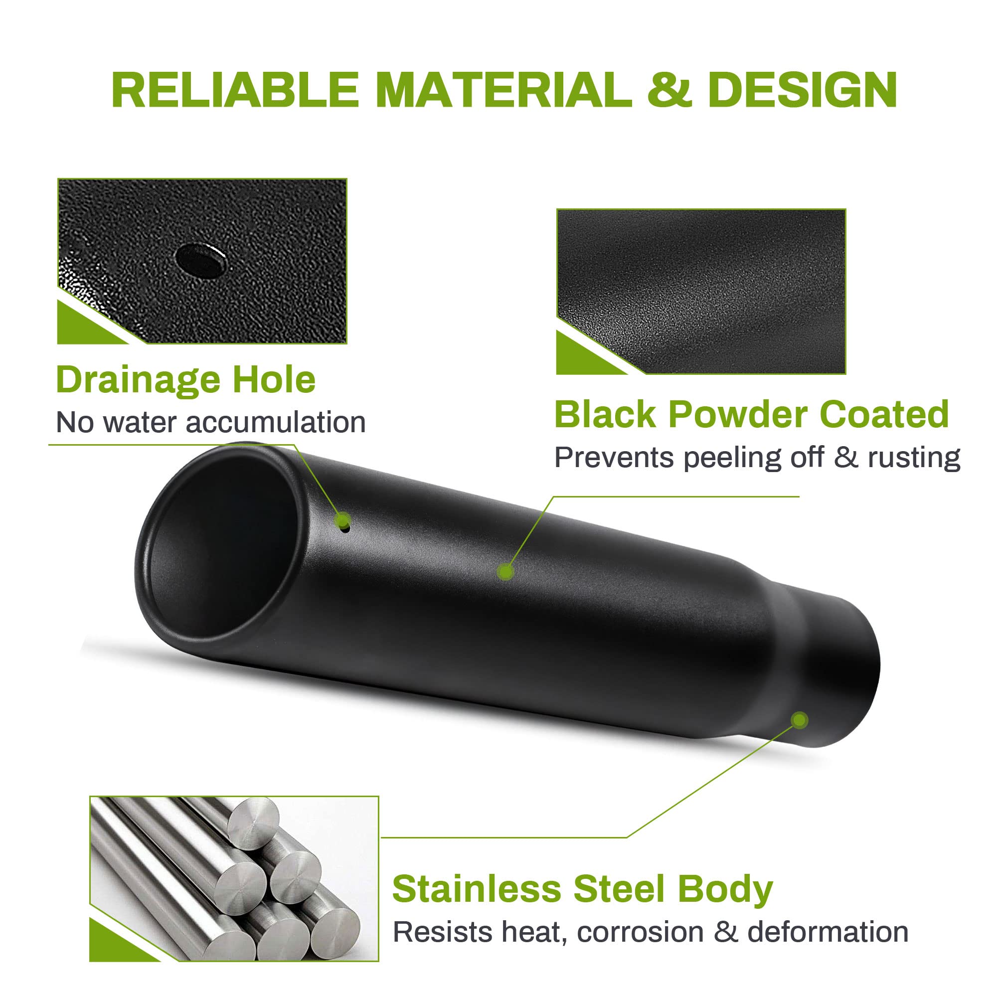 AUTOSAVER88 2.5 Inch Exhaust Tip, 2.5' Inlet 3' Outlet 12' Overall Length Stainless Steel Exhaust Tail Tip, Fits 2 1/2 Inch Outside Diameter Tailpipe, Rolled Angle Cut, Black Powder Coated, Bolt On