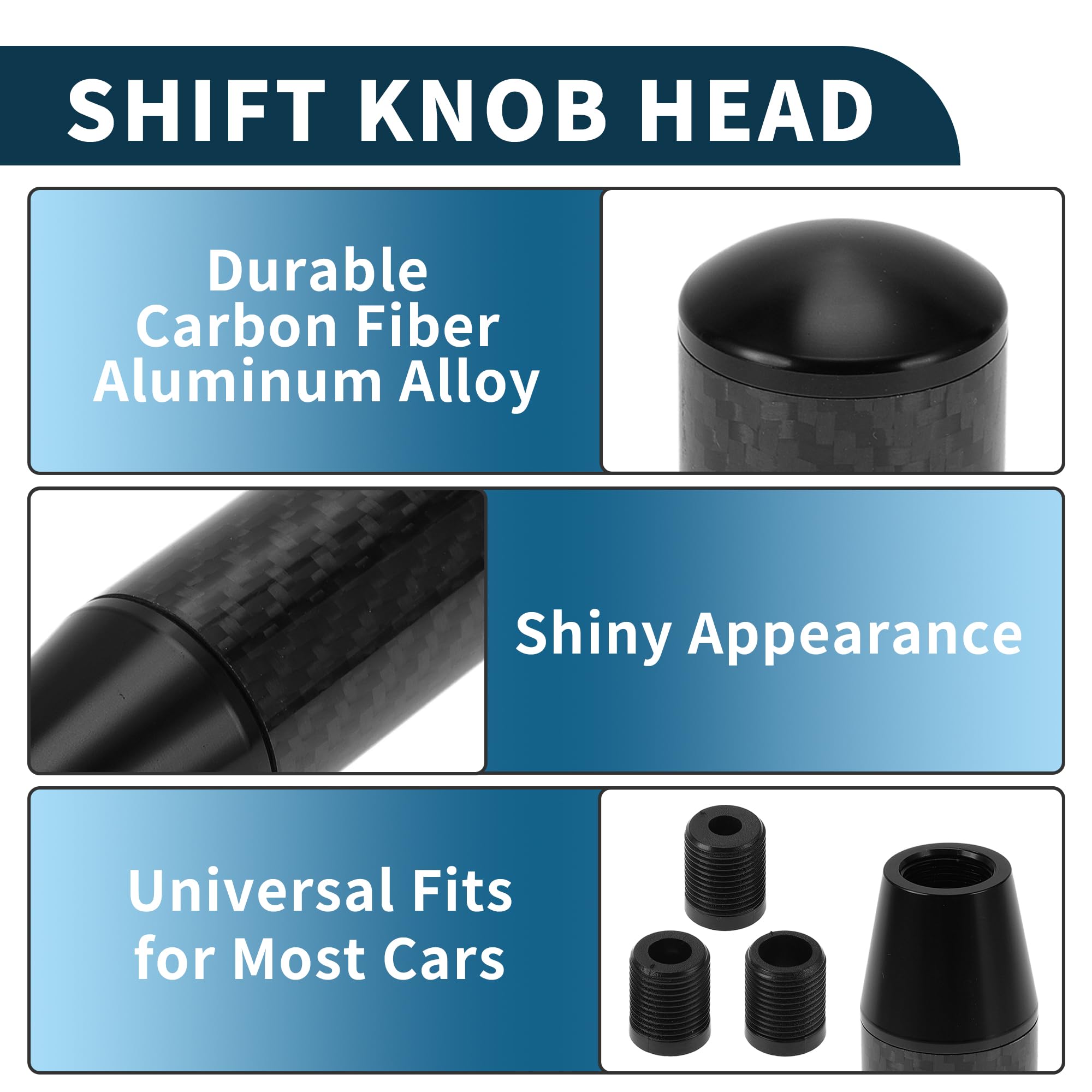 TUCKBOLD Car Shift Knob 9cm | Front Shift Lever Knob Universal for Automatic and Manual Vehicle Carbon Fiber Aluminum Alloy Blac