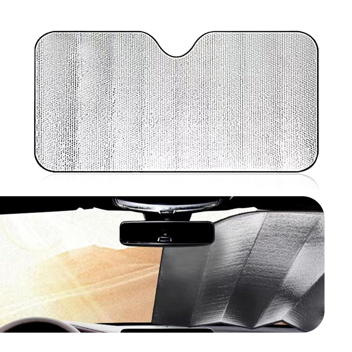 Sephile 1 PC Car Front Windshield Sun Shade, 55.1 x 27.5 Thickened Bubble Keep Vehicle Cool Insulated Panel, Foldable Storag