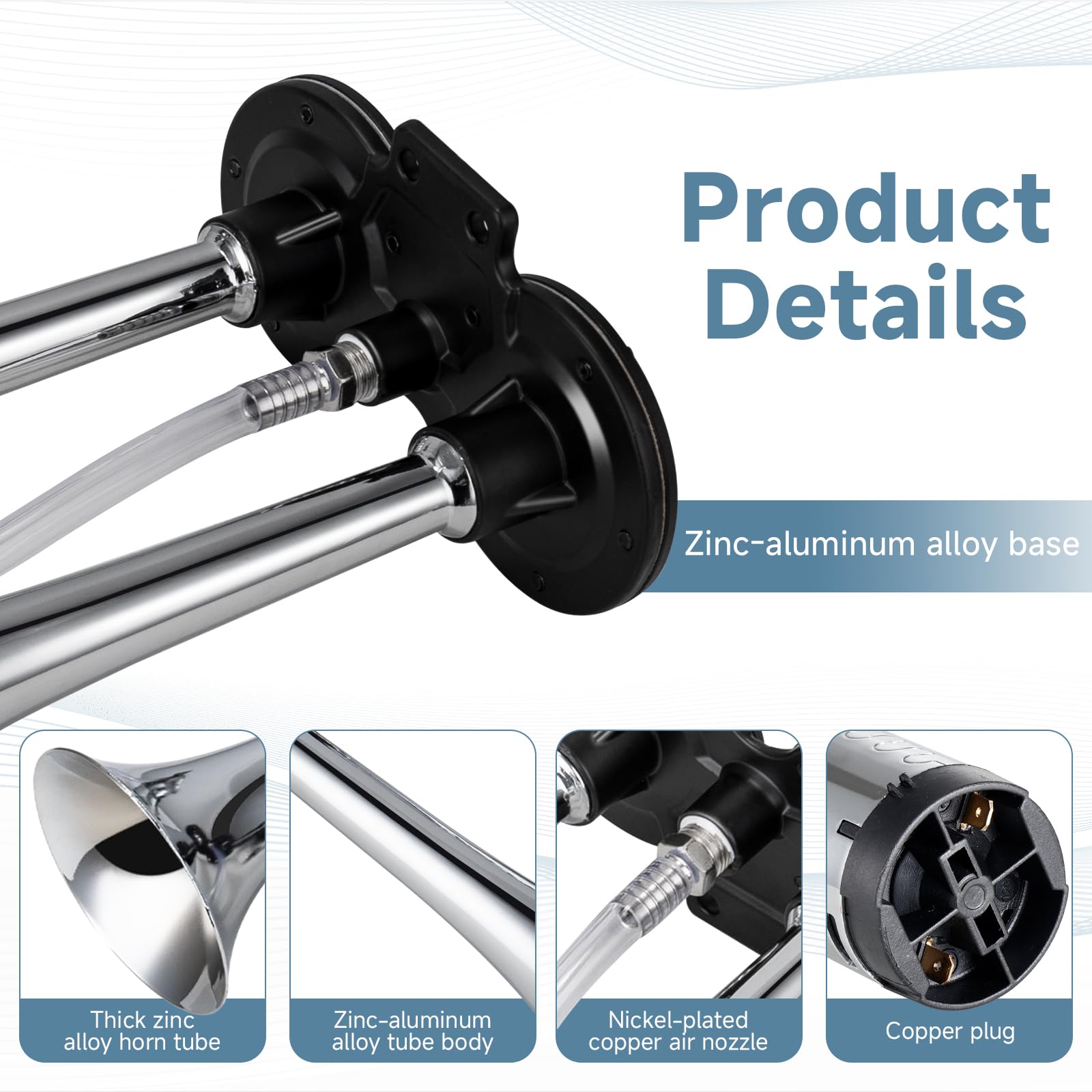 Farbin Car Horn 12V 150Db Super Loud Air Horn, Chrome Zinc Dual Trumpet Air Horns, Truck Horn With Compressor And Wire Harness,