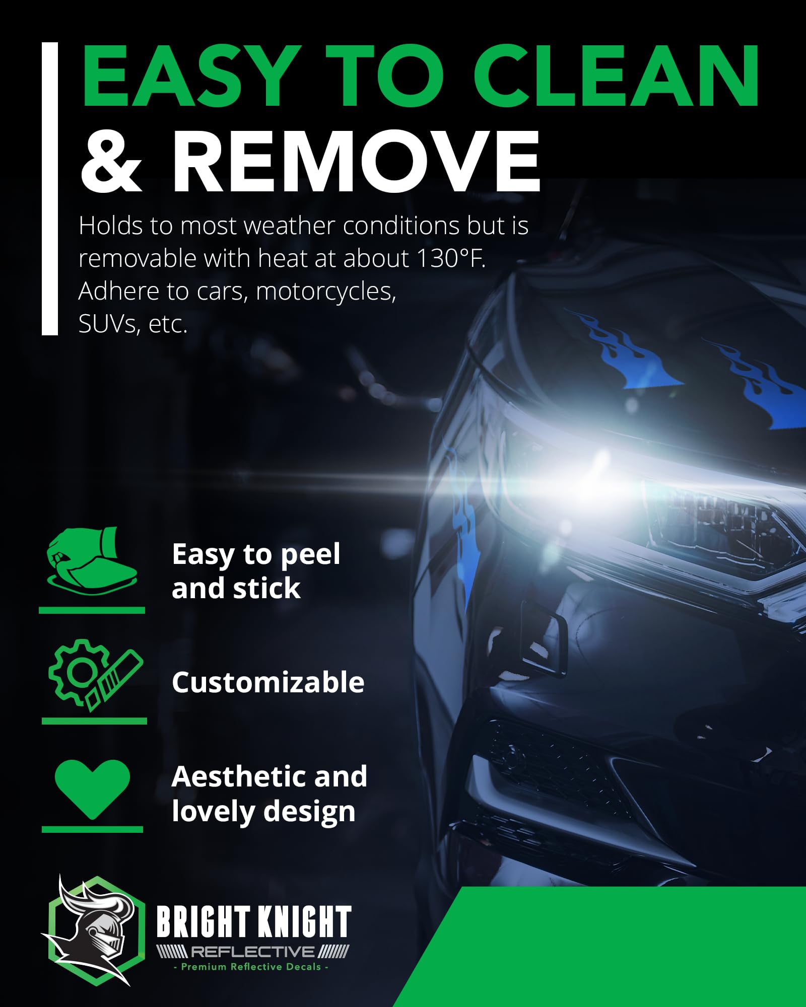 Bright Knight Reflective Flame Stickers, 4 Pcs Blue Reflective Car Sticker Decal With 3M Retro-Reflective Vinyl, Self-Adhesive O