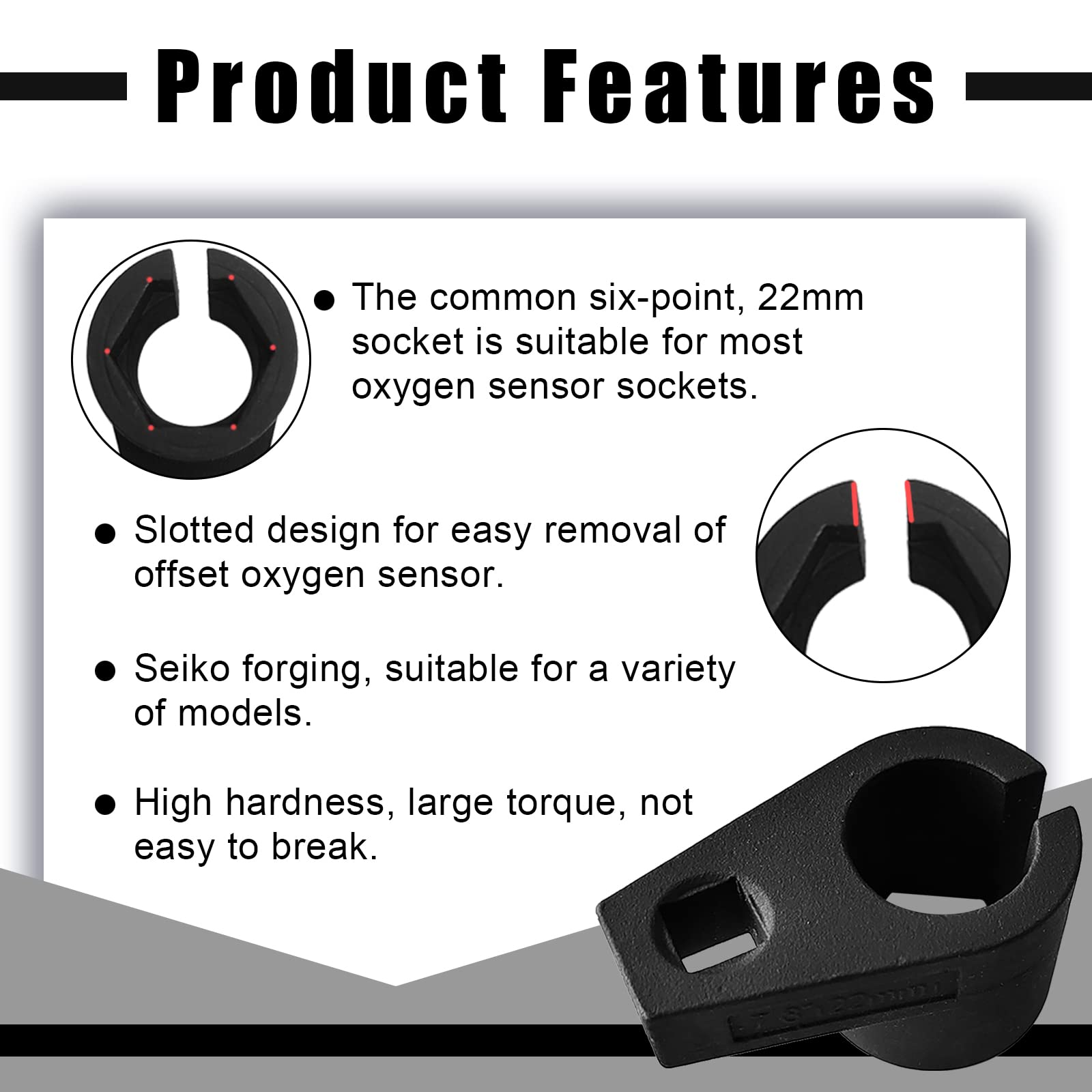 Offset Oxygen Sensor Socket, 3/8-Inch Drive By 7/8-Inch 22Mm, Wire Gate Accesses Sensor From Side, Preventing Damage To Wires, Universal For Most Models Of Cars
