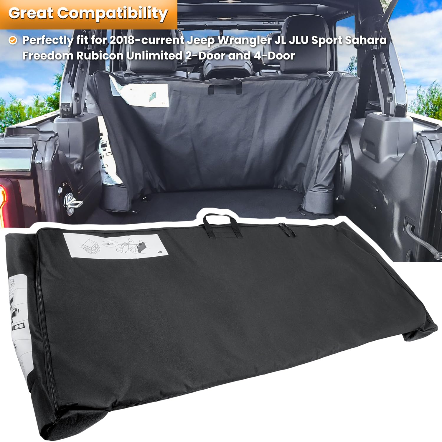 Soft Top Window Storage Bag For 2018-2024 Jeep Wrangler Jl Jlu Sports Sahara Freedom Rubicon Unlimited 2-Door & 4-Door Replace 68358392Ac (Black)