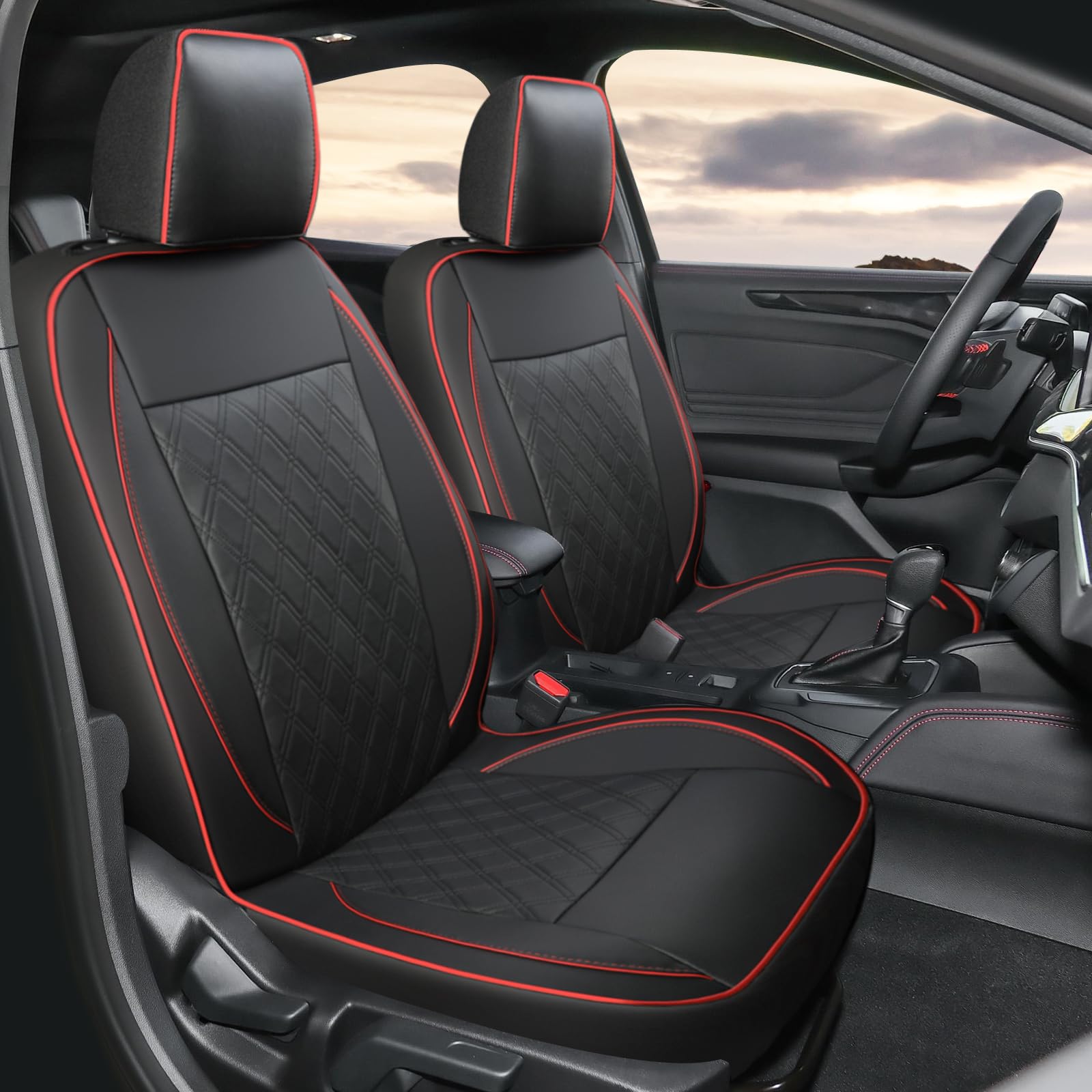 GIANT PANDA Front Car Seat Cover for Ford, Piping Leather Bucket Seat Covers Custom Fit Ford Escape Explorer Edge Mustang Bronco