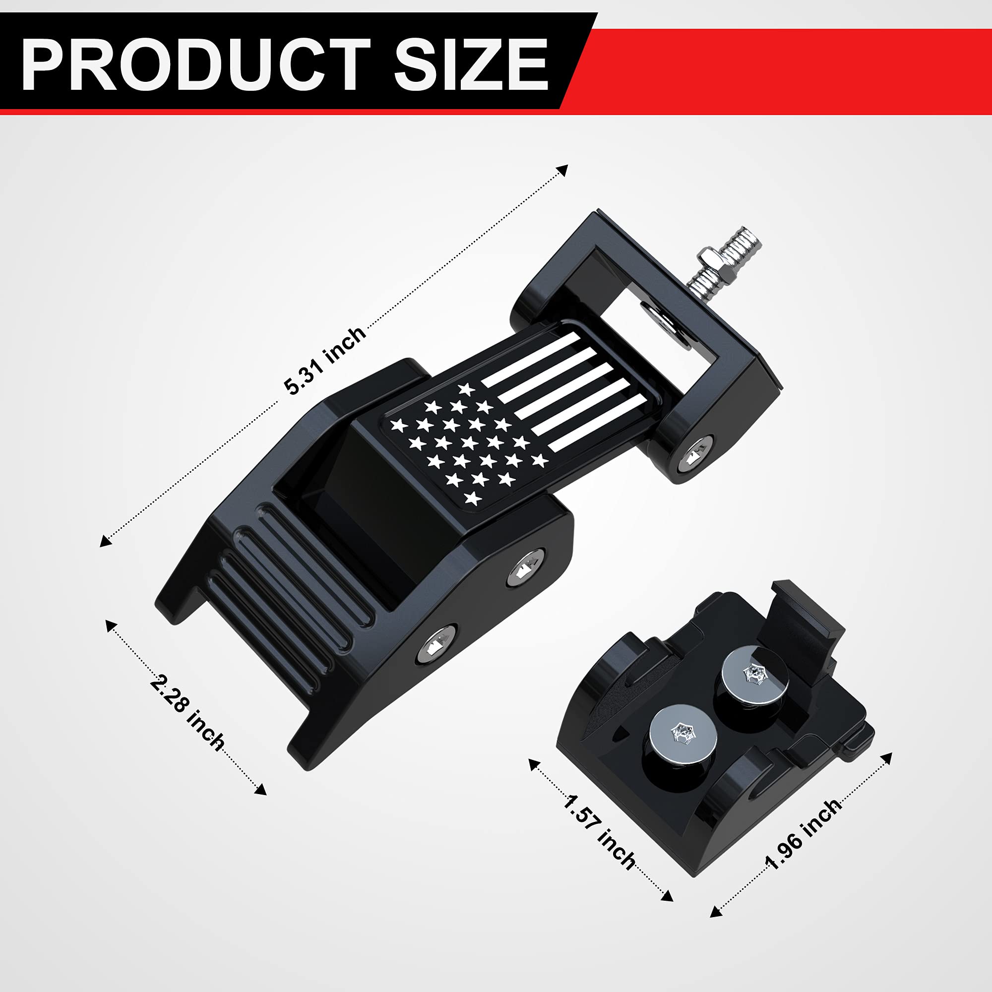 Aslong 2Pcs Hood Latches Catch Kit With U.S. Flag Style Black Aluminum For Jeep Wrangler Jk Jku 2007-2018 & 2018-2021 Jeep Wrang