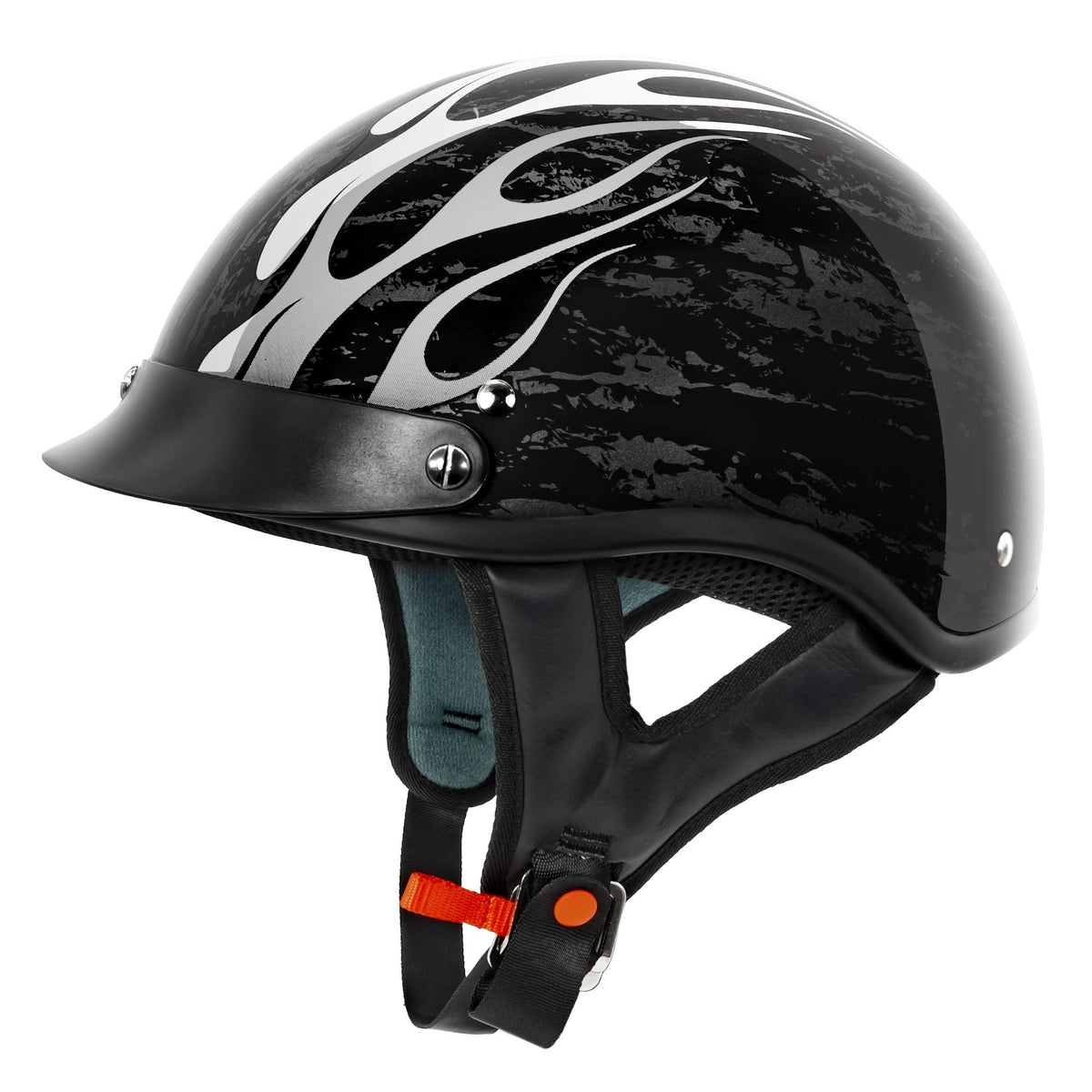 VCAN Cruiser Solid Gloss Black Half Face Motorcycle Helmet (Fire, X-Small)