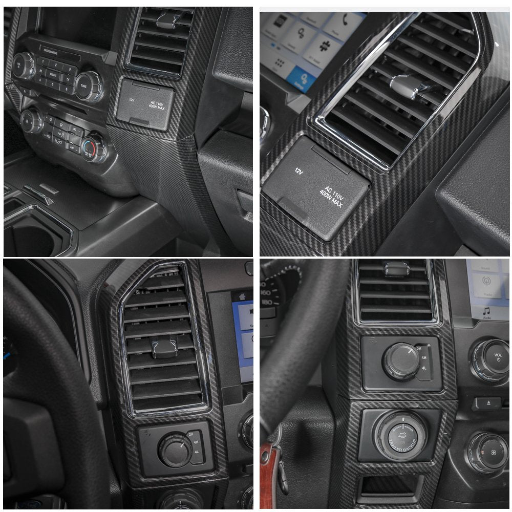 Voodonala Carbon Fiber Grain Central Control Cover Frame Trim For Ford F150 2015 2016 2017 2018 2019 2020