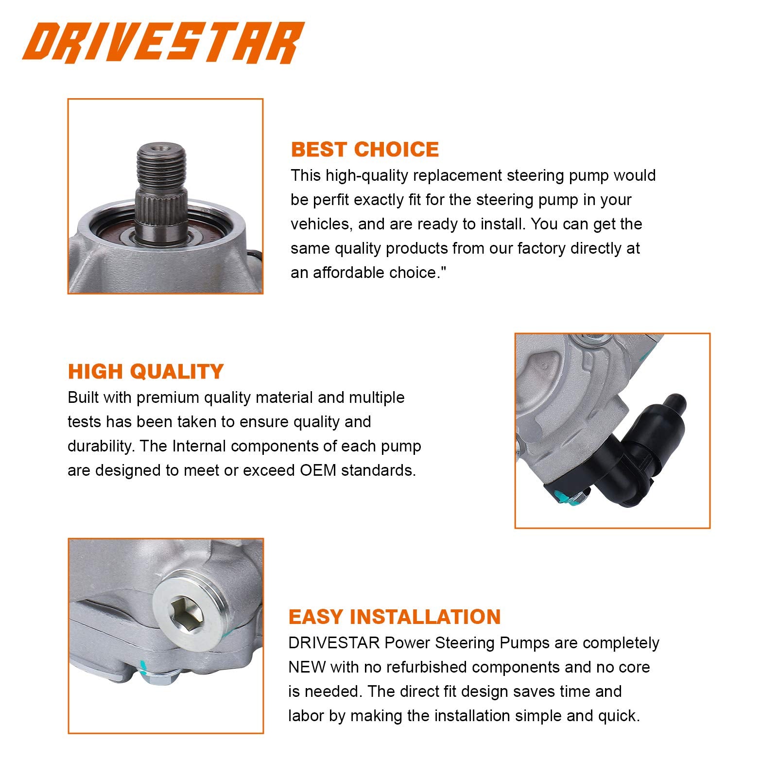 Drivestar 21-5419 Power Steering Pump For 2002-2006 Acura Rsx 2.0, 2006-2008 Acura Tsx 2.4, 2006-2007 Honda Accord 2.4, 2002-2011 Honda Cr-V 2.4, 2006-2011 Honda Element 2.4, Oe-Quality New Pump