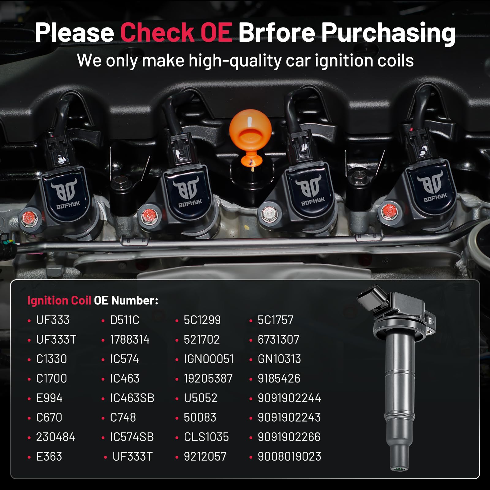 Bdfhyk High Performance Ignition Coil Compatible With Toyota Camry Highlander Matrix Rav4 Solara Lexus Pontiac Scion L4 2.0L 2.4