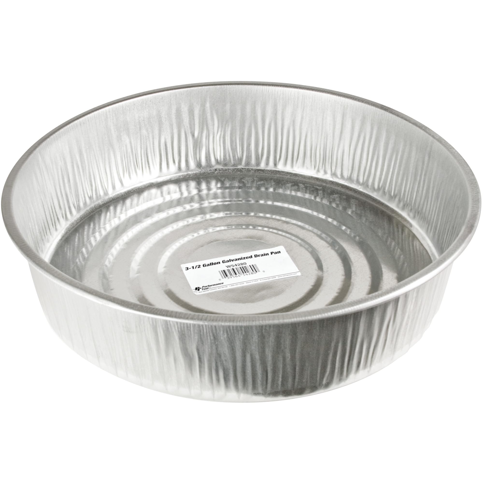 Performance Tool W54280 Silver 3.5 Gallon Galvanized Drain Pan. Bright Zinc Corrosion-Resistant Finish. Measures 16-Inches In Di