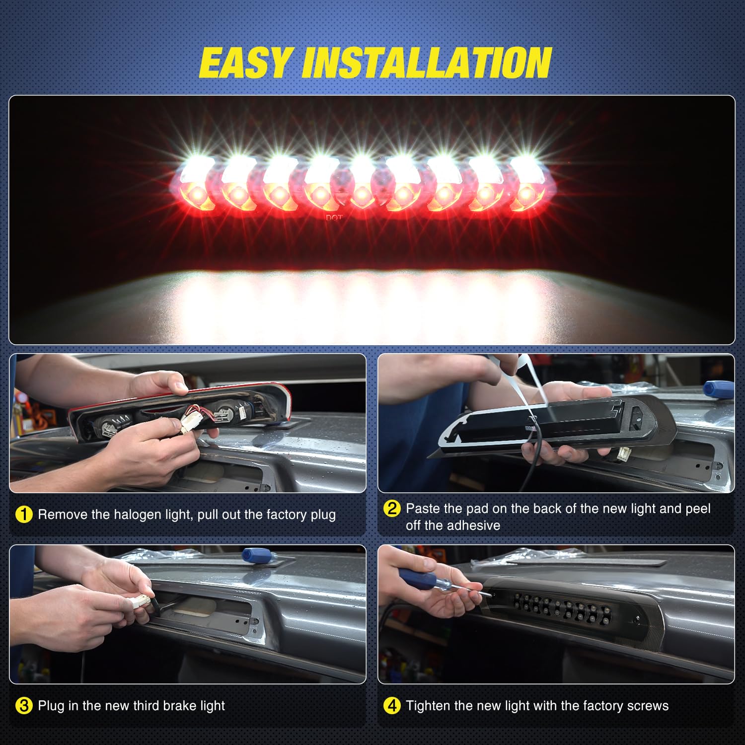 Nilight Third Brake Light High Mount 3Rd Stop Reverse Cargo Led Lighting Replacement For 2002-2008 Dodge Ram 1500 2003-2009 Ram